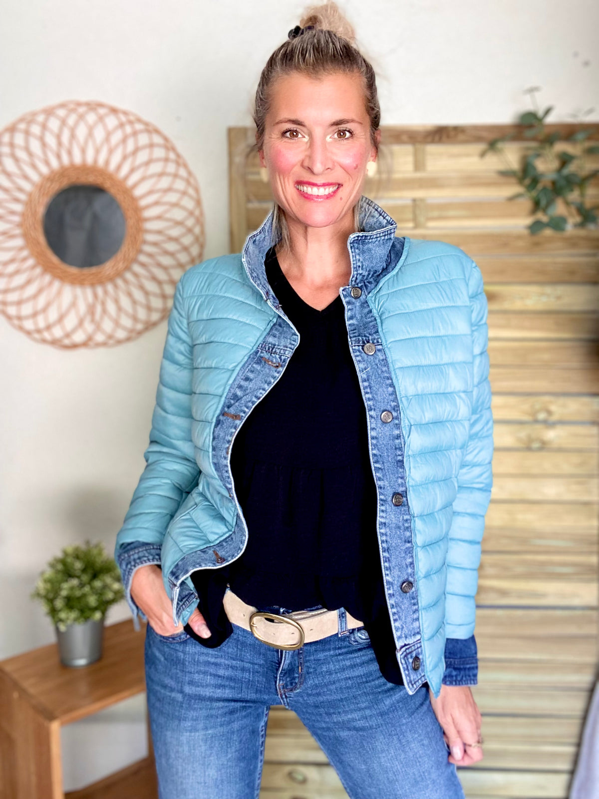 Veste Jean / Doudoune légère JACKIE - Vert sauge - FIN DE SÉRIE