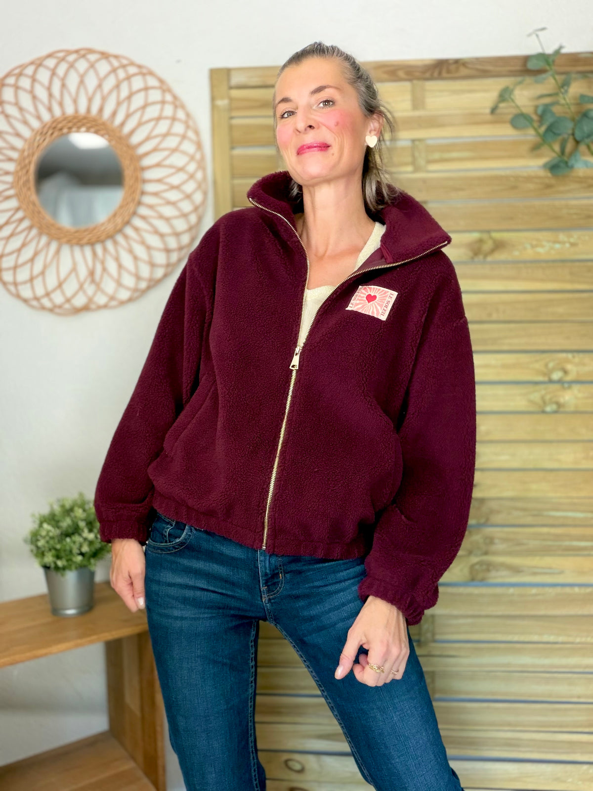 ⚡️ARRIVAGE • Veste teddy Sherpa zippée « Soleil » DORO Bordeaux