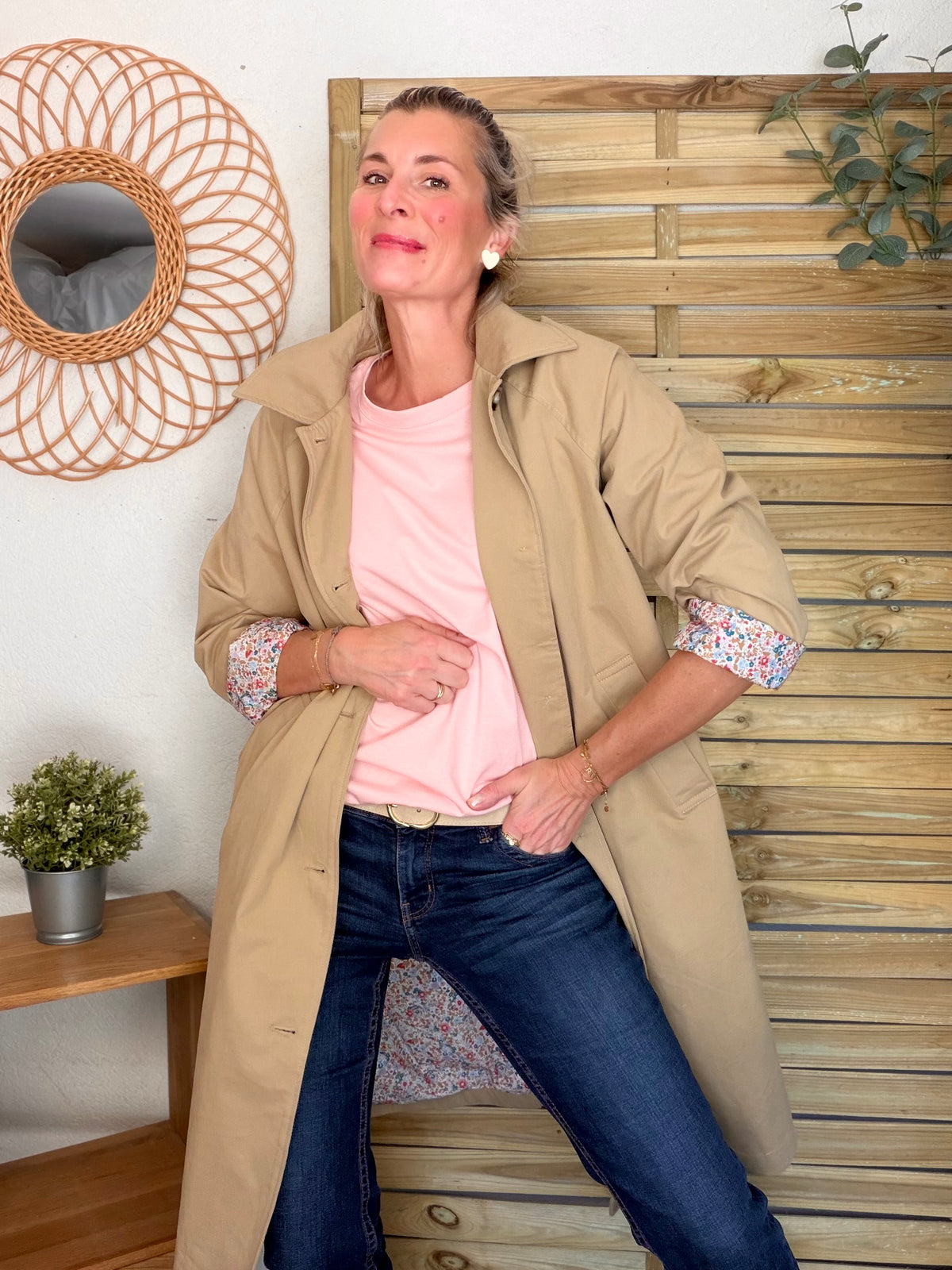 Veste Trench mi long en coton Camel avec Liberty CALLIE
