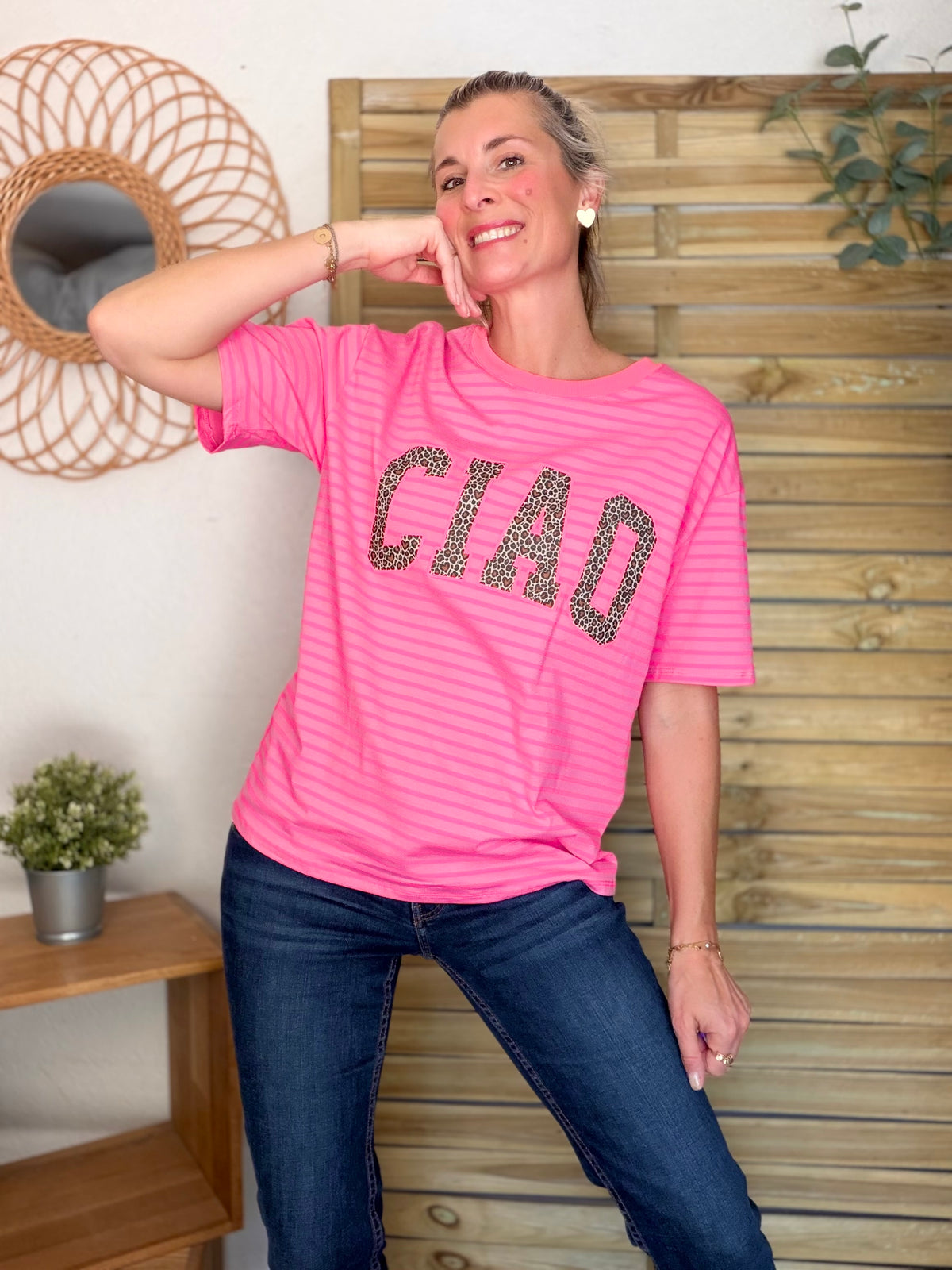 Tee shirt rayé CIAO Léo Rose fluo - FIN DE SÉRIE