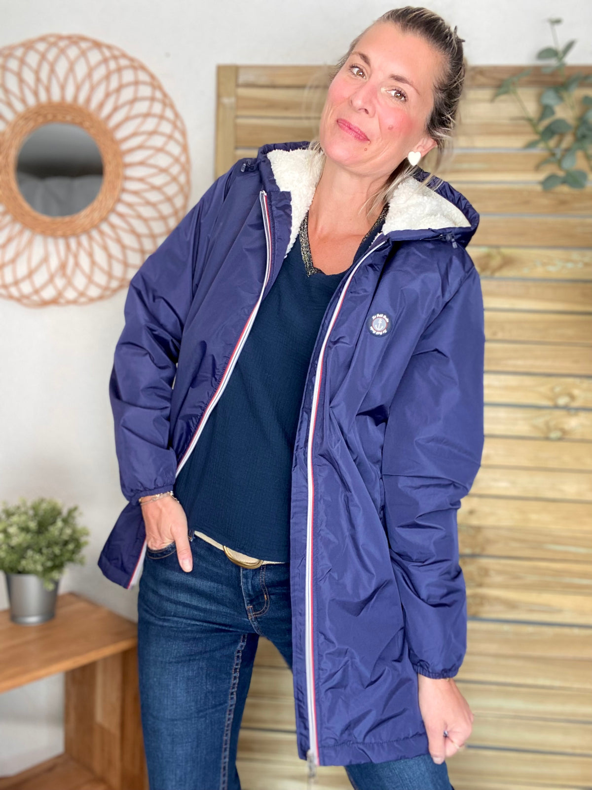 Parka Imperméable moumoute sherpa unisexe JEAN.NE - LE PETIT BRETON - Bleu Marine (Taille très grand) - FIN DE SÉRIE
