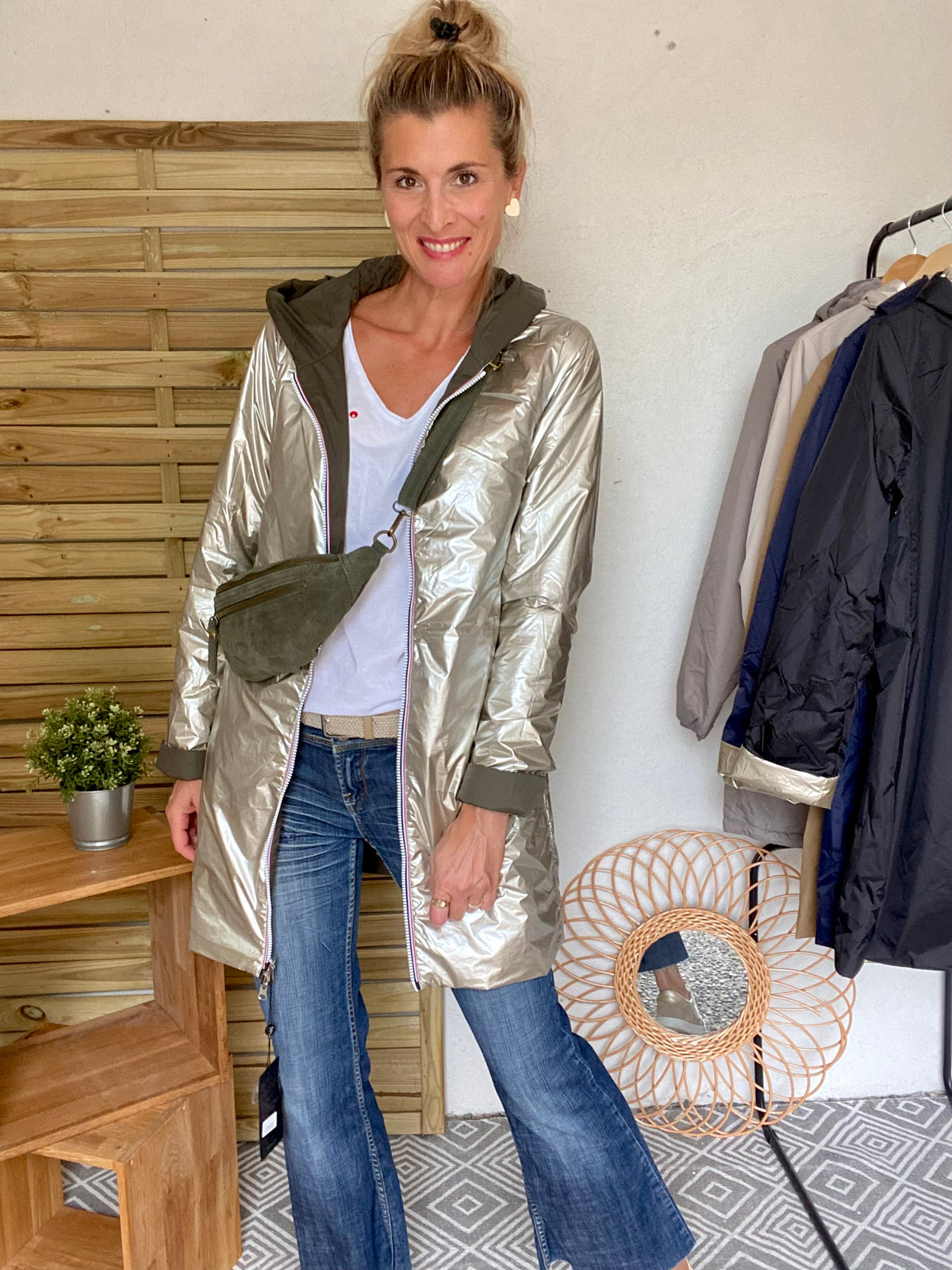 LAURA JO - Imperméable réversible rembourré LOUISON LONG - Kaki/Doré