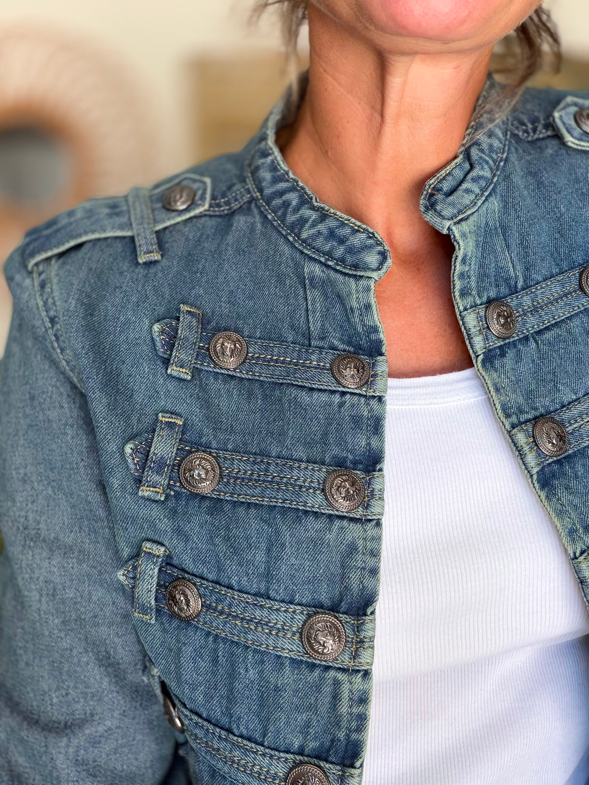 Veste officier courte en jean NAPOLÉON - Bleu Jean • DÉSTOCKAGE
