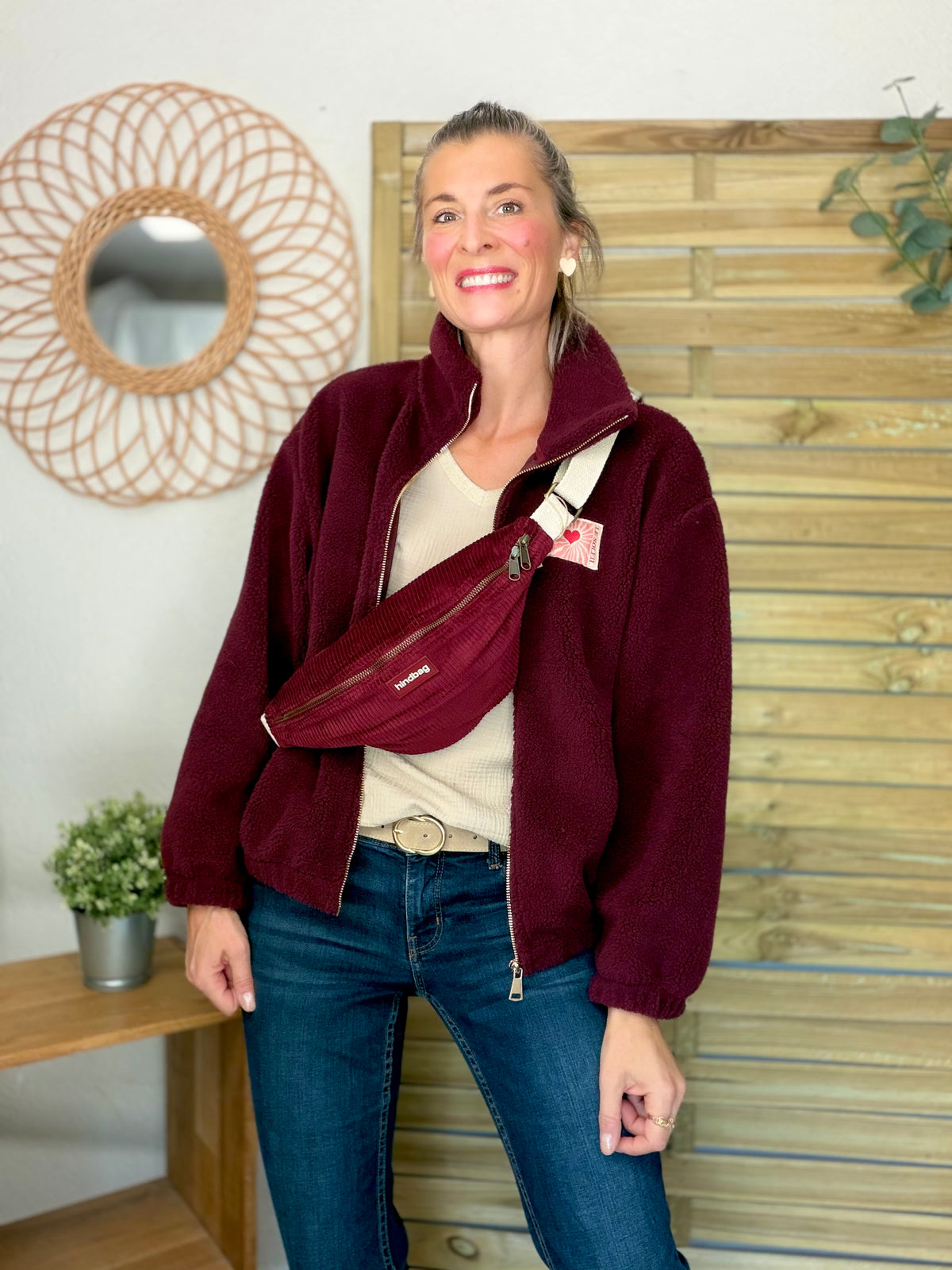 ⚡️ARRIVAGE • Veste teddy Sherpa zippée « Soleil » DORO Bordeaux