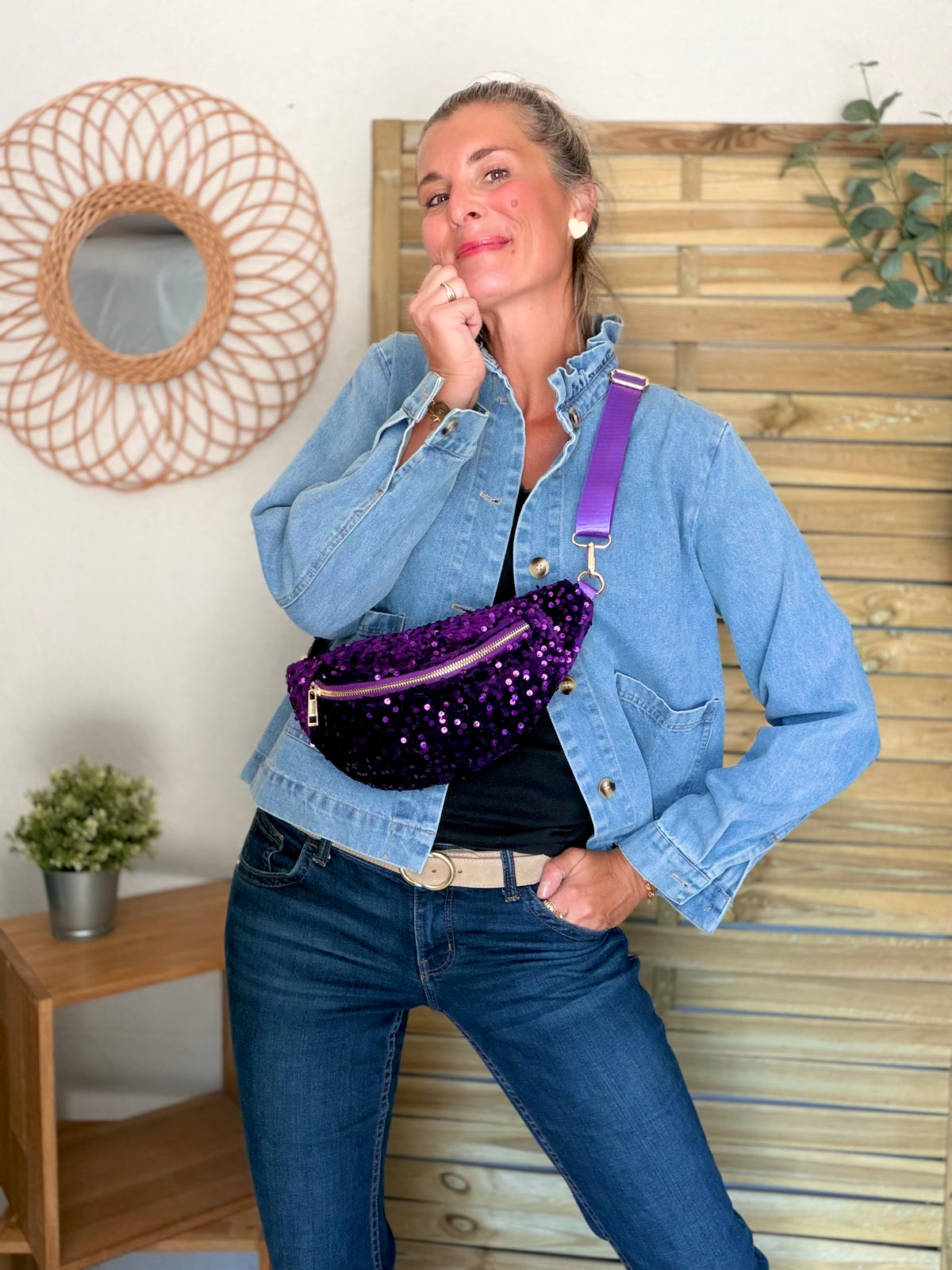 ⚡️ ARRIVAGE - Sac banane velours à sequins DAISY - Violet