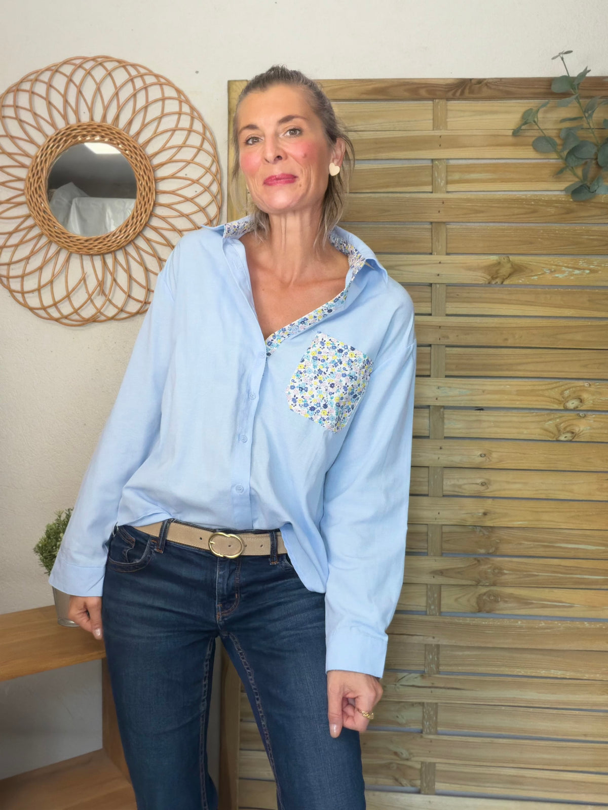 Chemise avec Liberty AZÉLIE Bleue