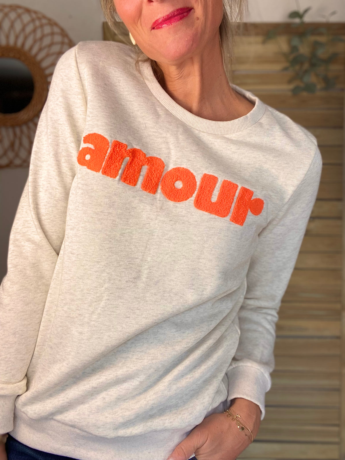 Sweat amour DORIA - Beige chiné / Orange