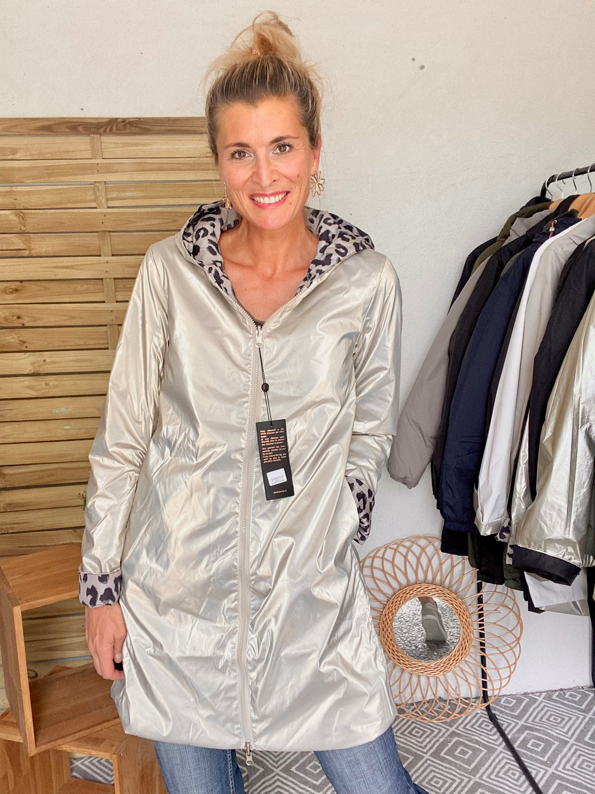 LAURA JO - Imperméable réversible rembourré LOUISON LONG - Doré / Léo • DÉSTOCKAGE sur Taille L et XL