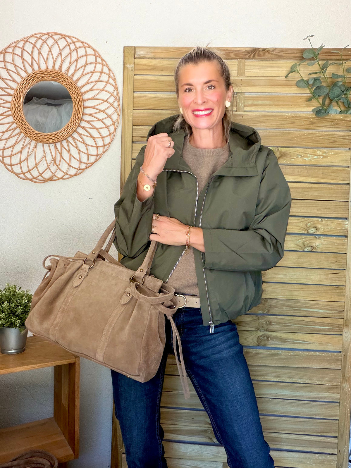 Sac cabas XL en cuir daim • PARKER Taupe