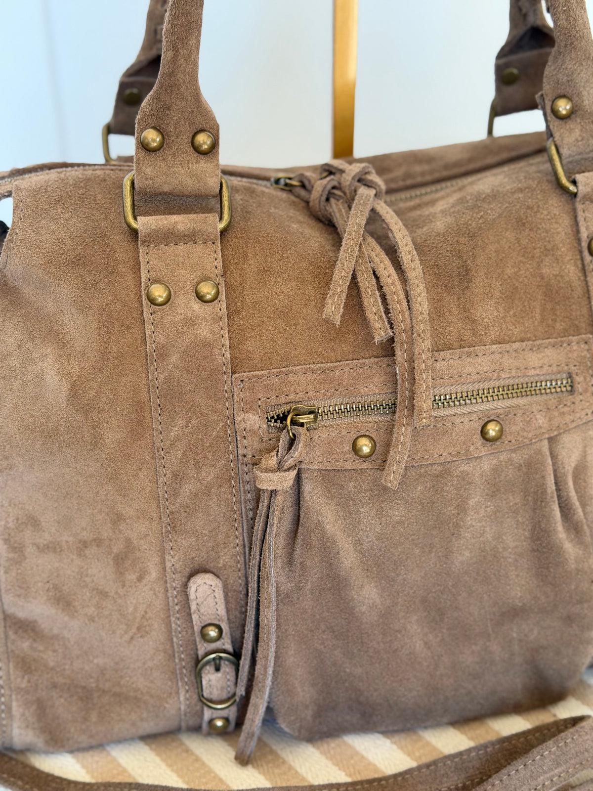 Sac cabas XL en cuir daim • HUNTER Taupe