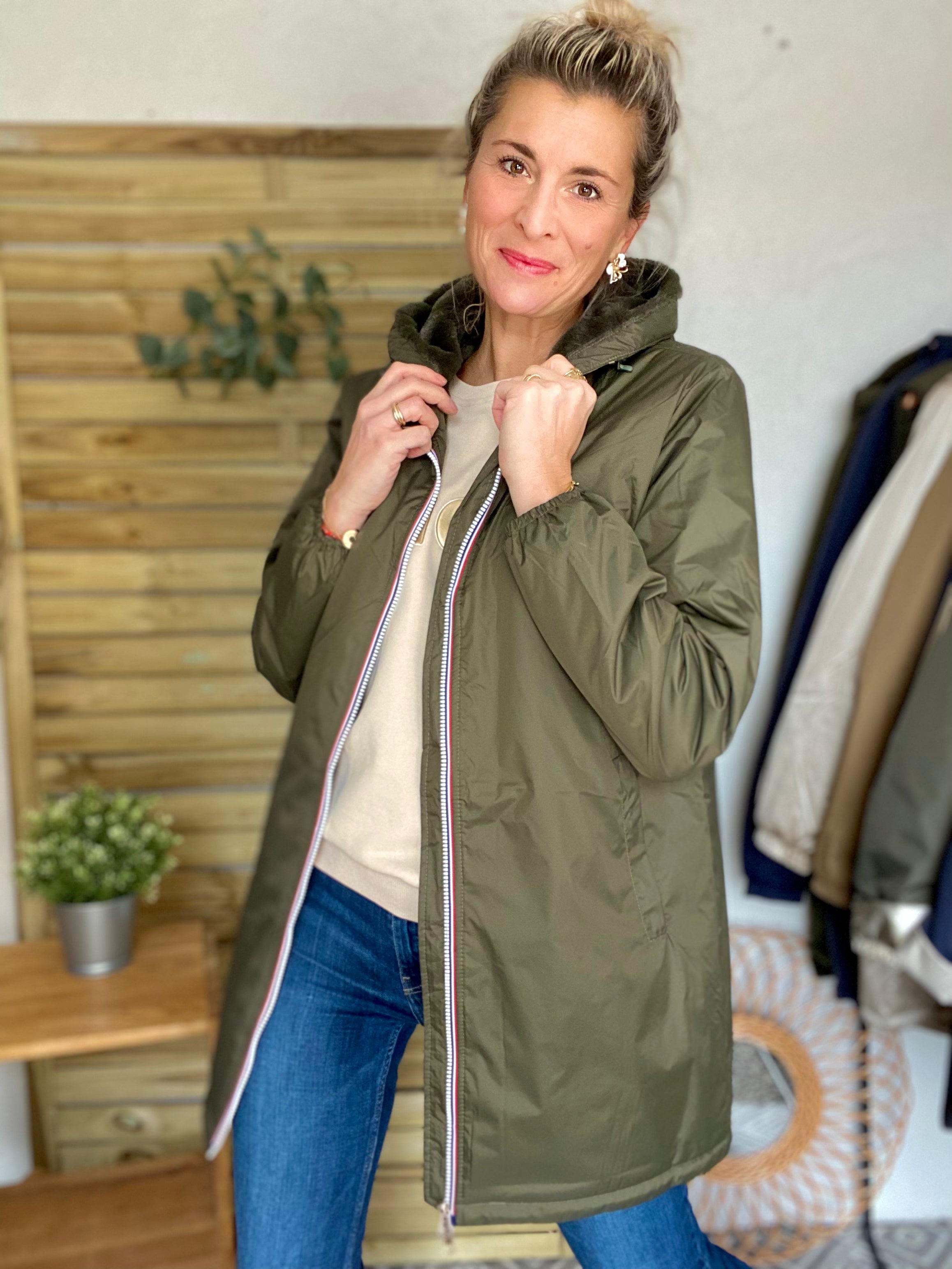 LAURA JO - Parka Imperméable LOUISE LONG fourré - Kaki