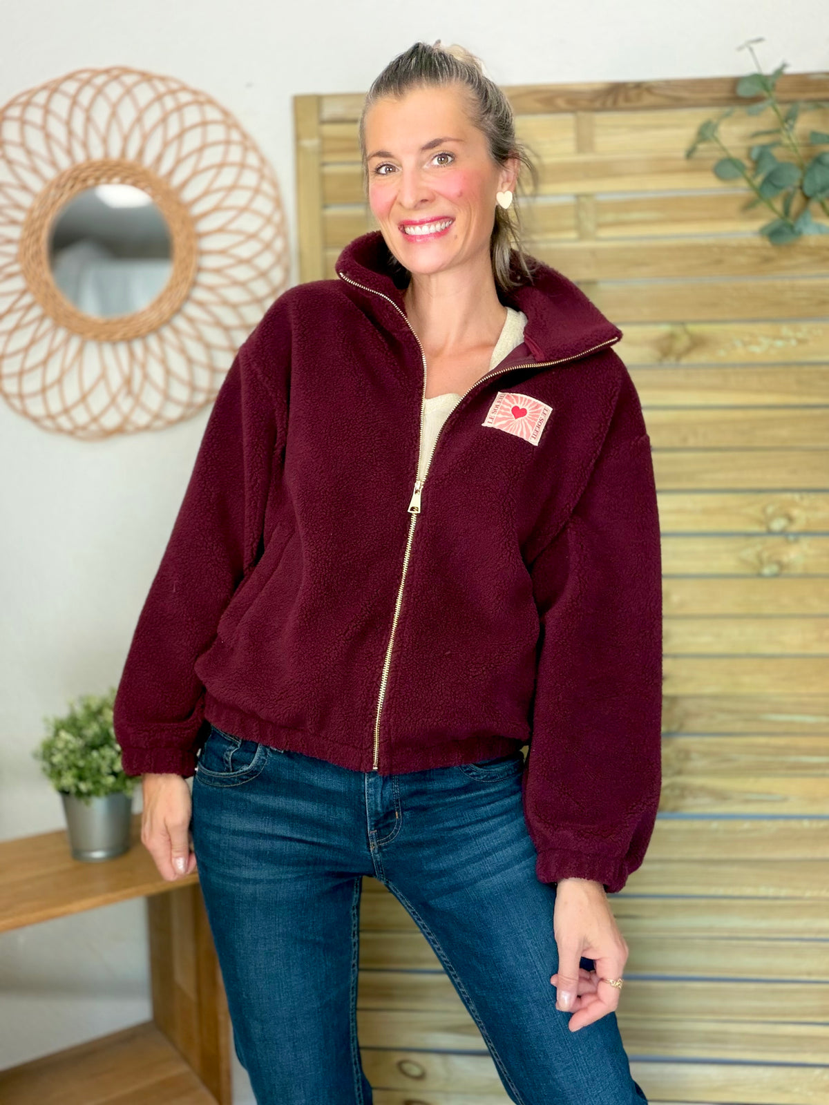 ⚡️ARRIVAGE • Veste teddy Sherpa zippée « Soleil » DORO Bordeaux