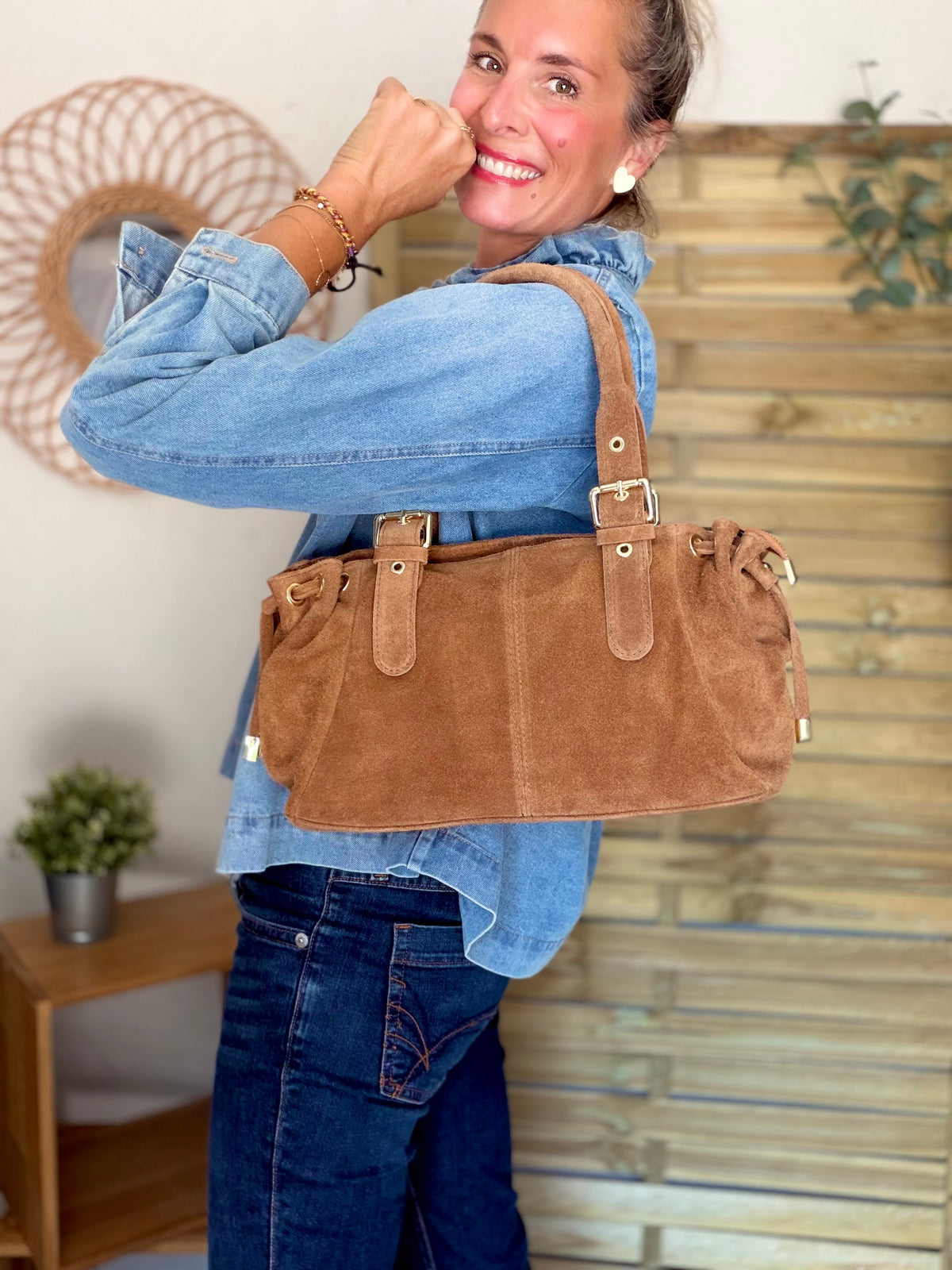 Sac à main en cuir daim GERY - Camel