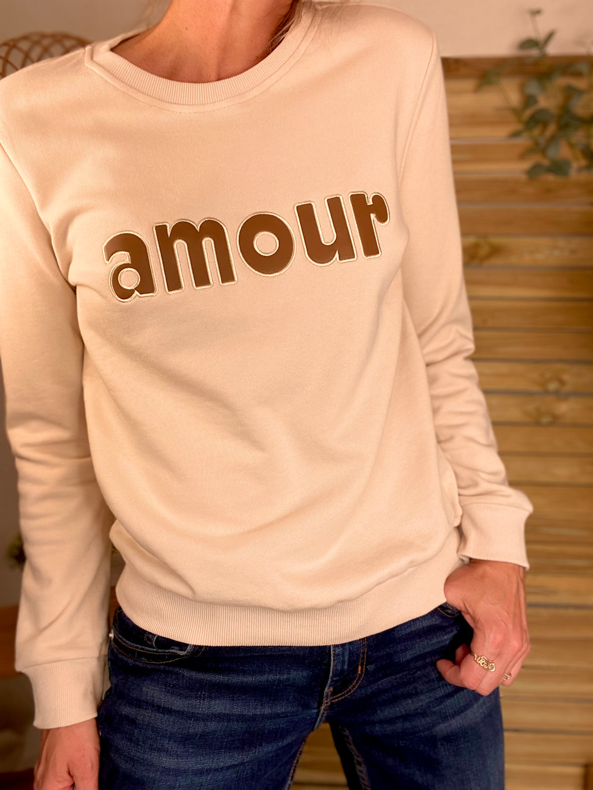 Sweat amour en coton GABRIELLE - Beige et Taupe - FIN DE SÉRIE