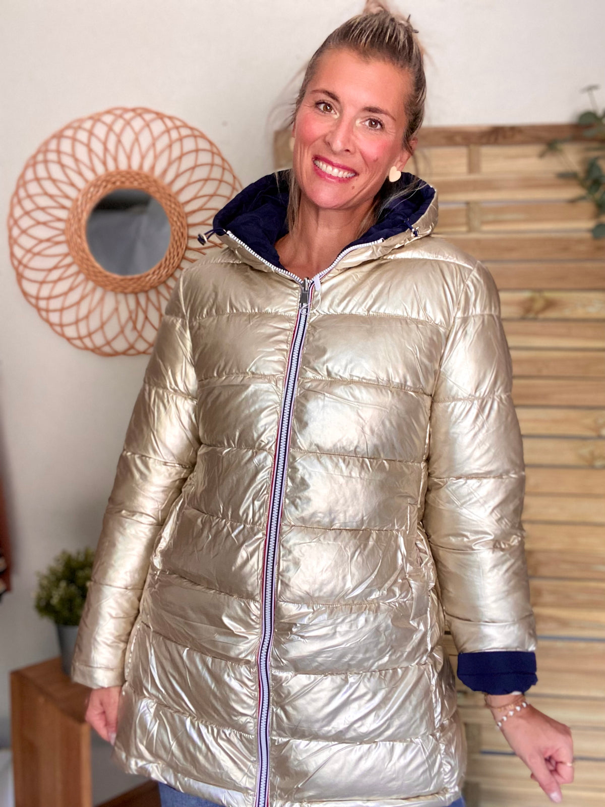 Doudoune imperméable réversible ANGÈLE LONG - Bleu marine - MELYA MELODY