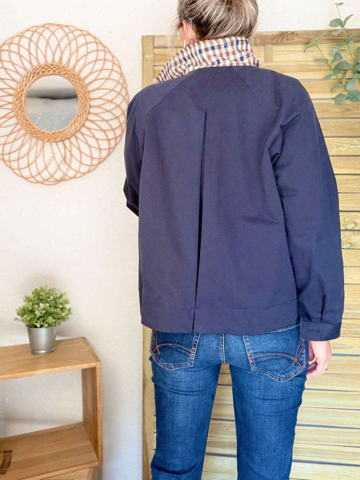Veste Trench en coton avec carreaux - SOLÈNE Bleu marine • FIN DE SÉRIE