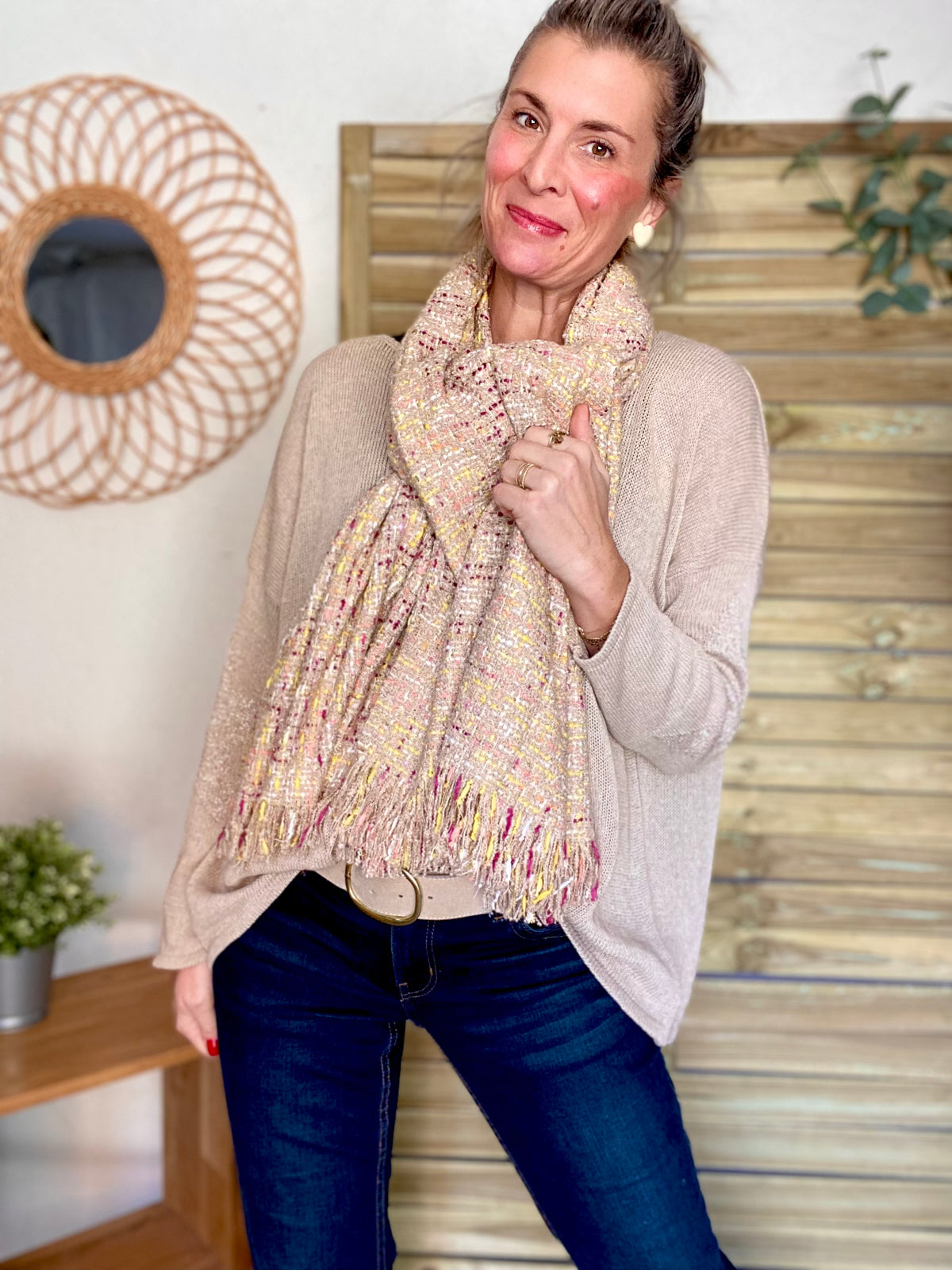 Écharpe douce en laine avec lurex ODILE - Taupe Rose (3 coloris)
