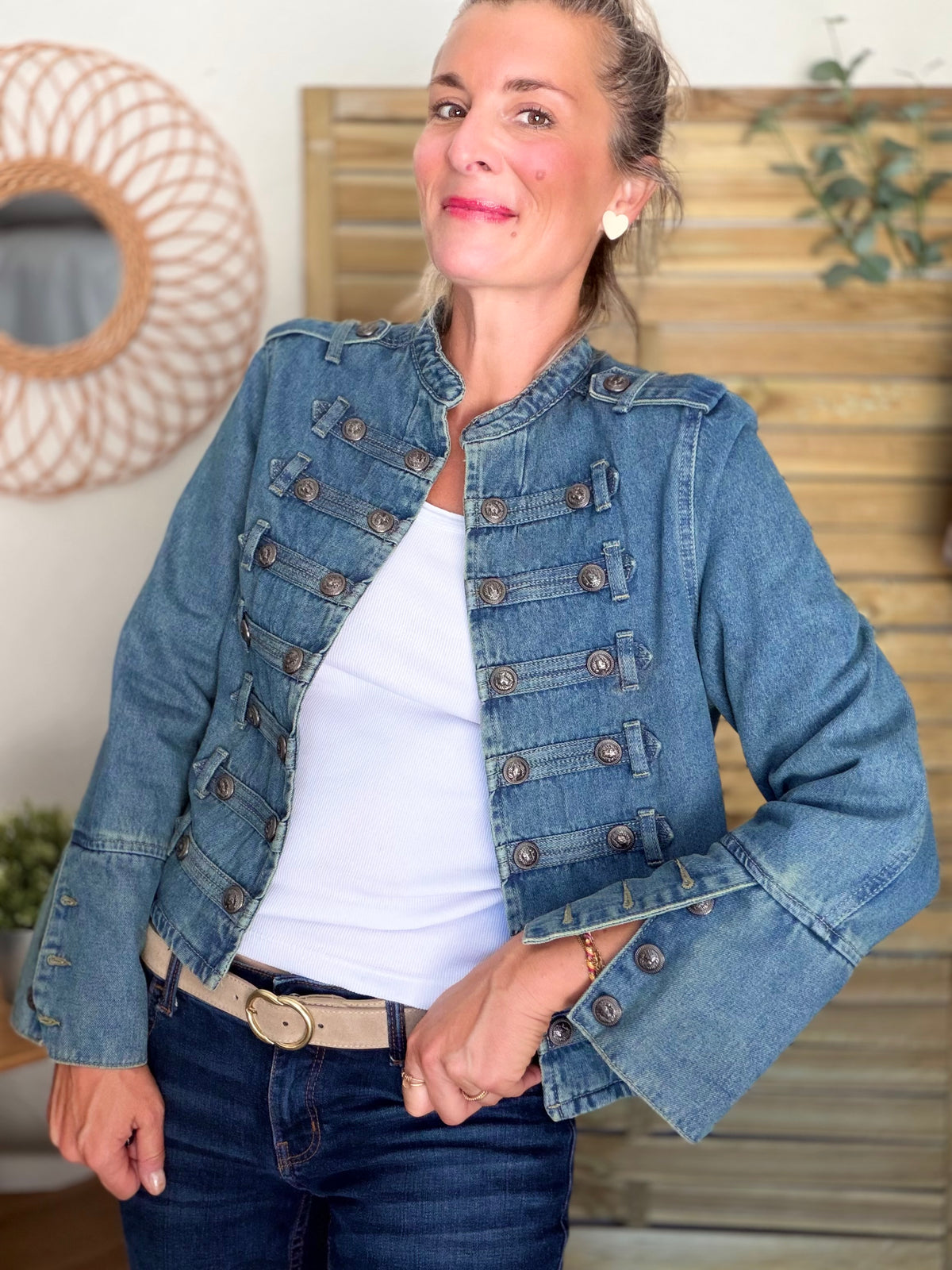 Veste officier courte en jean NAPOLÉON - Bleu Jean • DÉSTOCKAGE