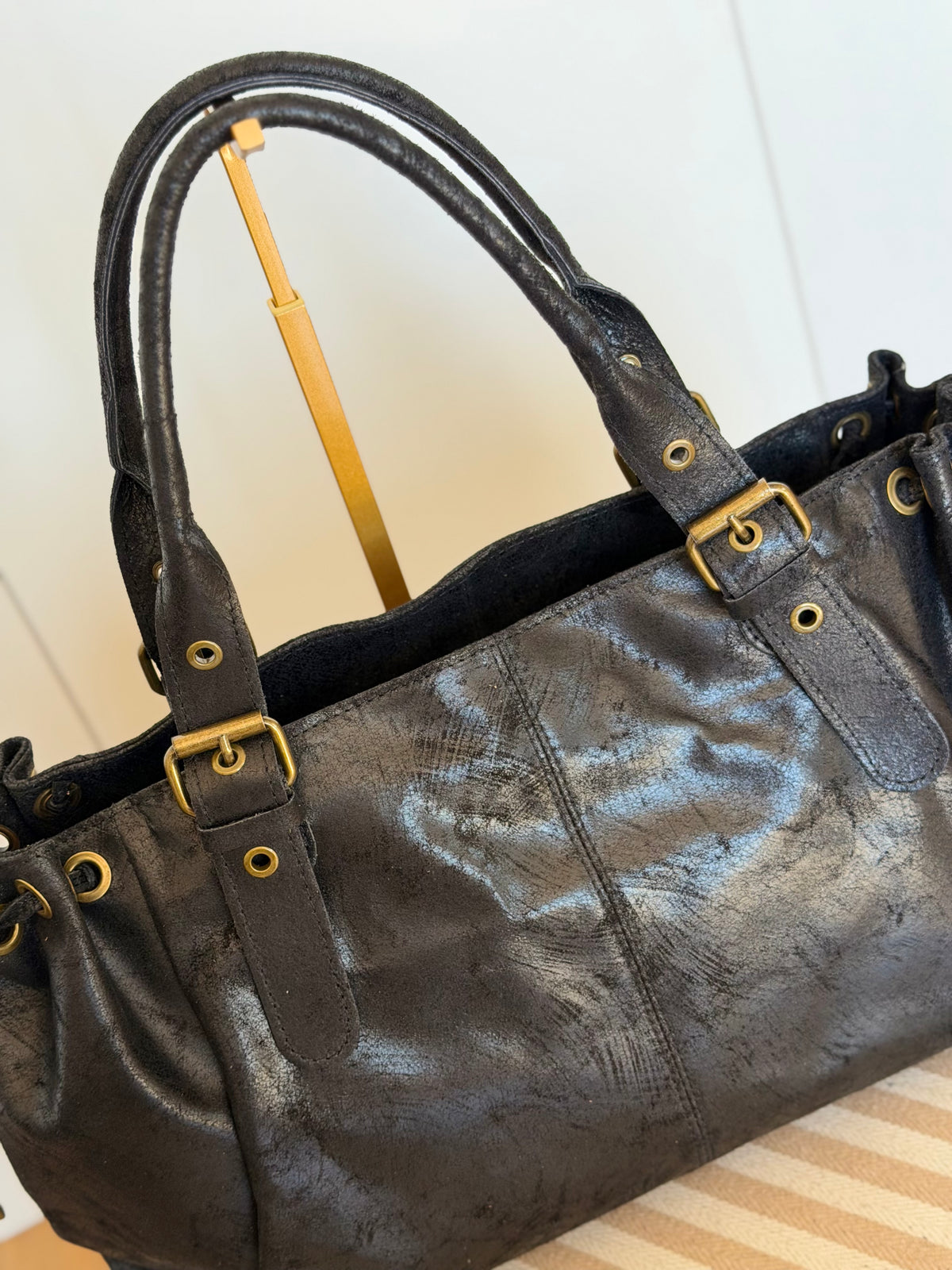 Sac cabas XL en cuir vieilli • COOPER Noir