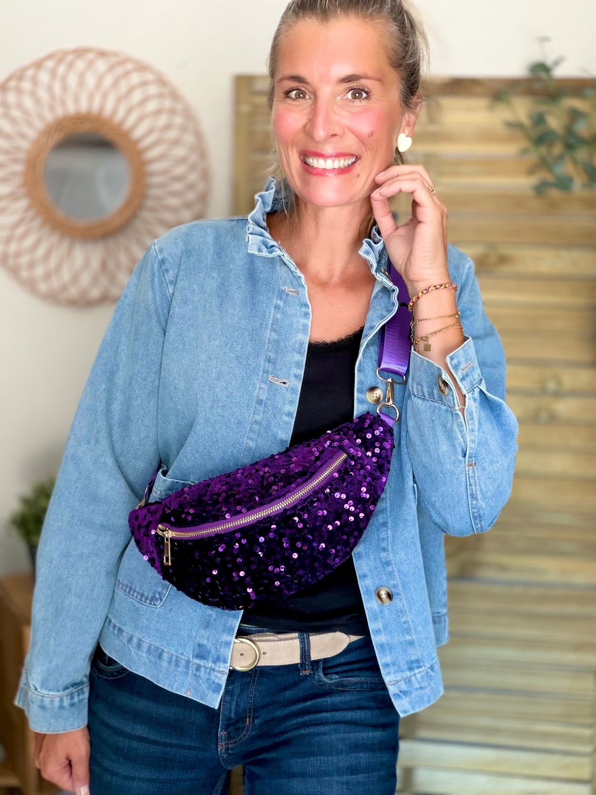 ⚡️ ARRIVAGE - Sac banane velours à sequins DAISY - Violet