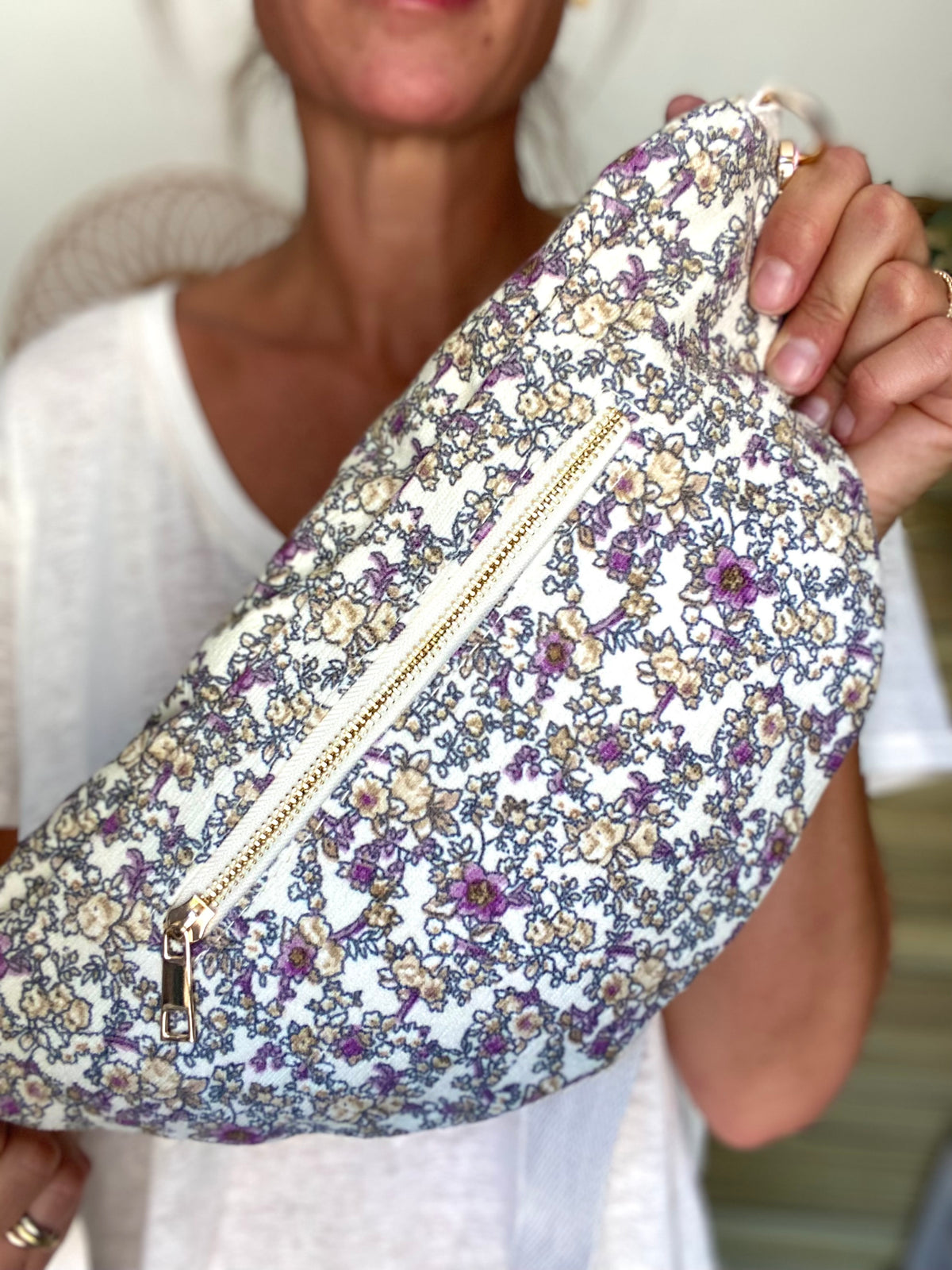 Sac banane XL Ciao Boum - IVY - Fleuri blanc et mauve