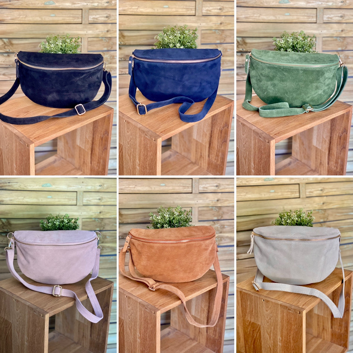 Sac banane XL en cuir velours 30cm JUDY - Camel