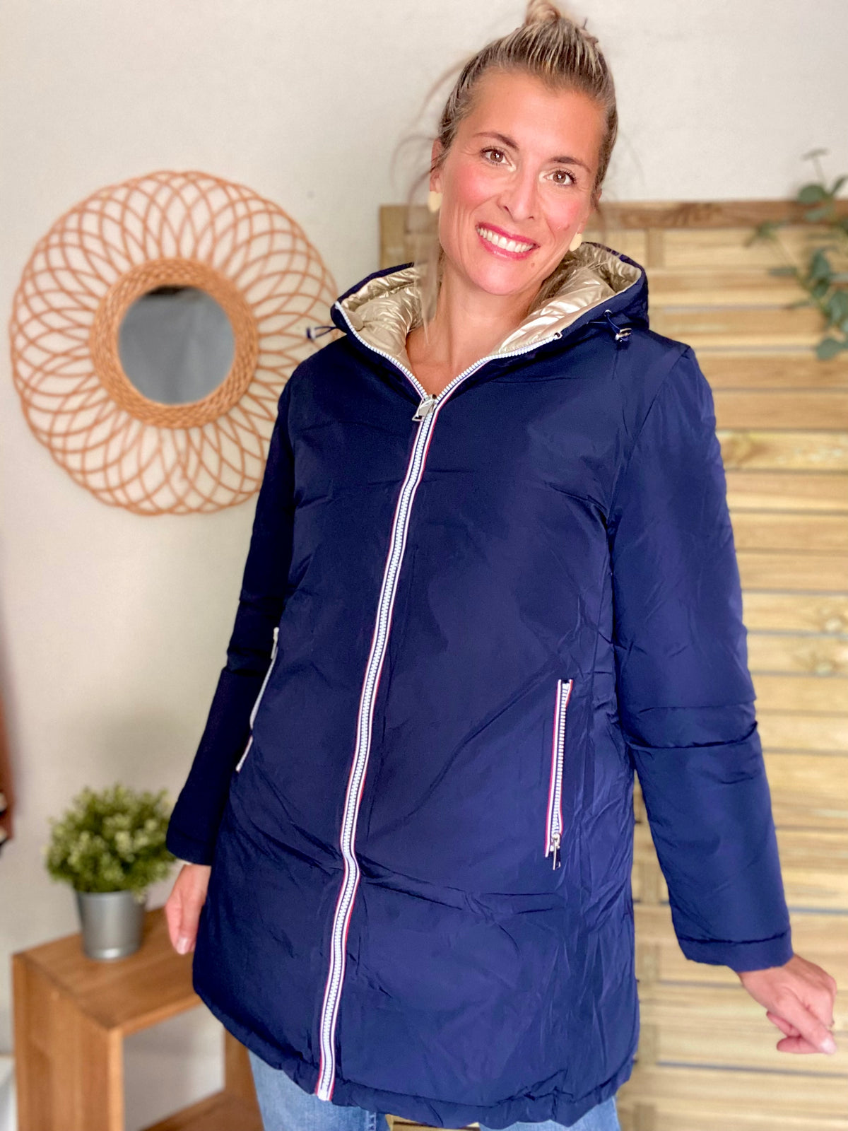Doudoune imperméable réversible ANGÈLE LONG - Bleu marine - MELYA MELODY