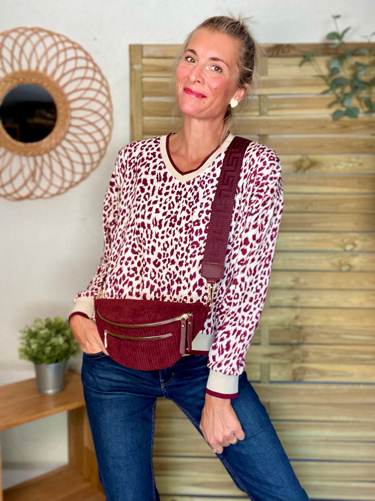 Sweat imprimé Léo 🐆 AMANDINE - Bordeaux