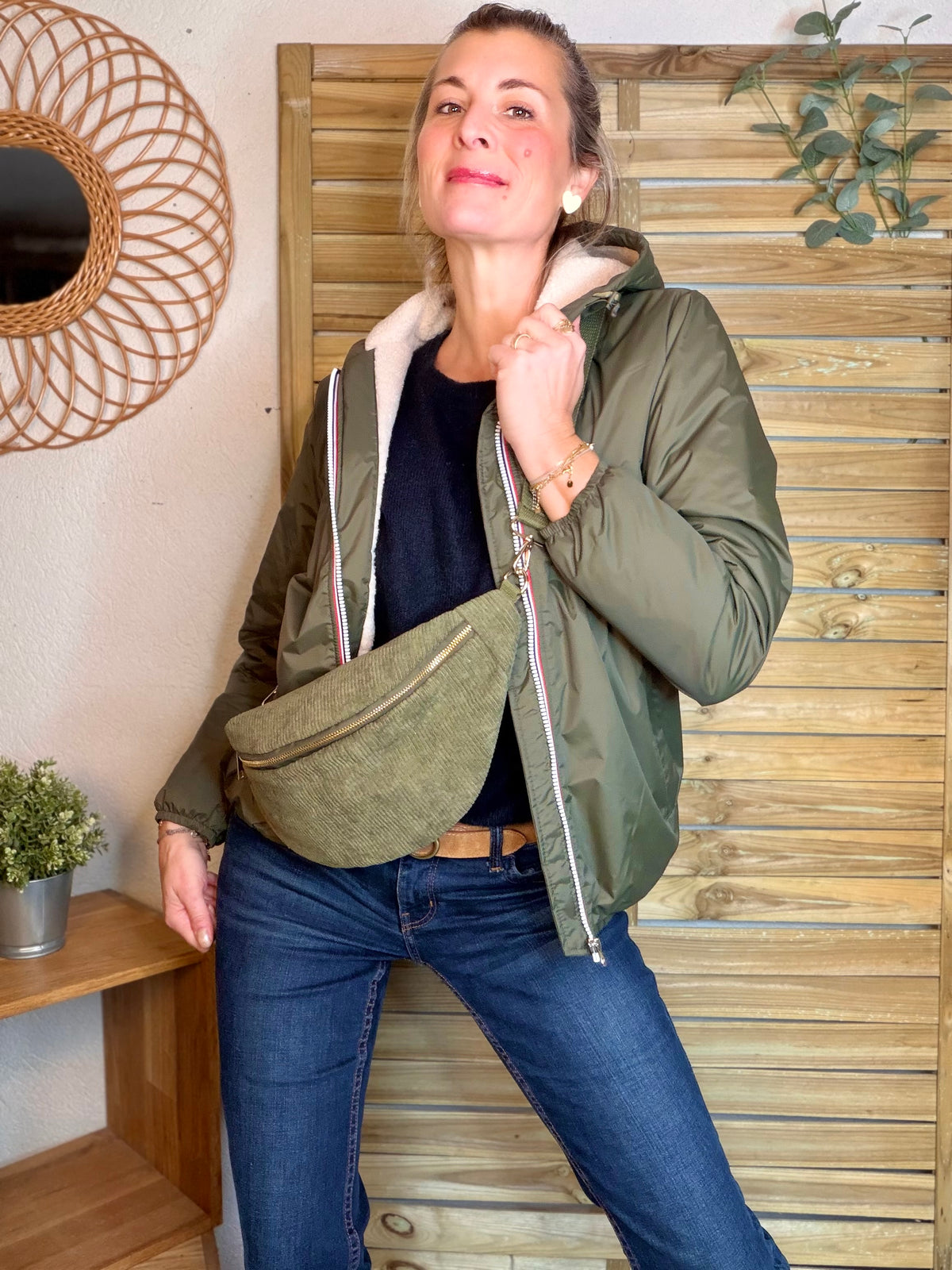 Sac banane XL velours côtelé Ciao Boum - IVY - Kaki