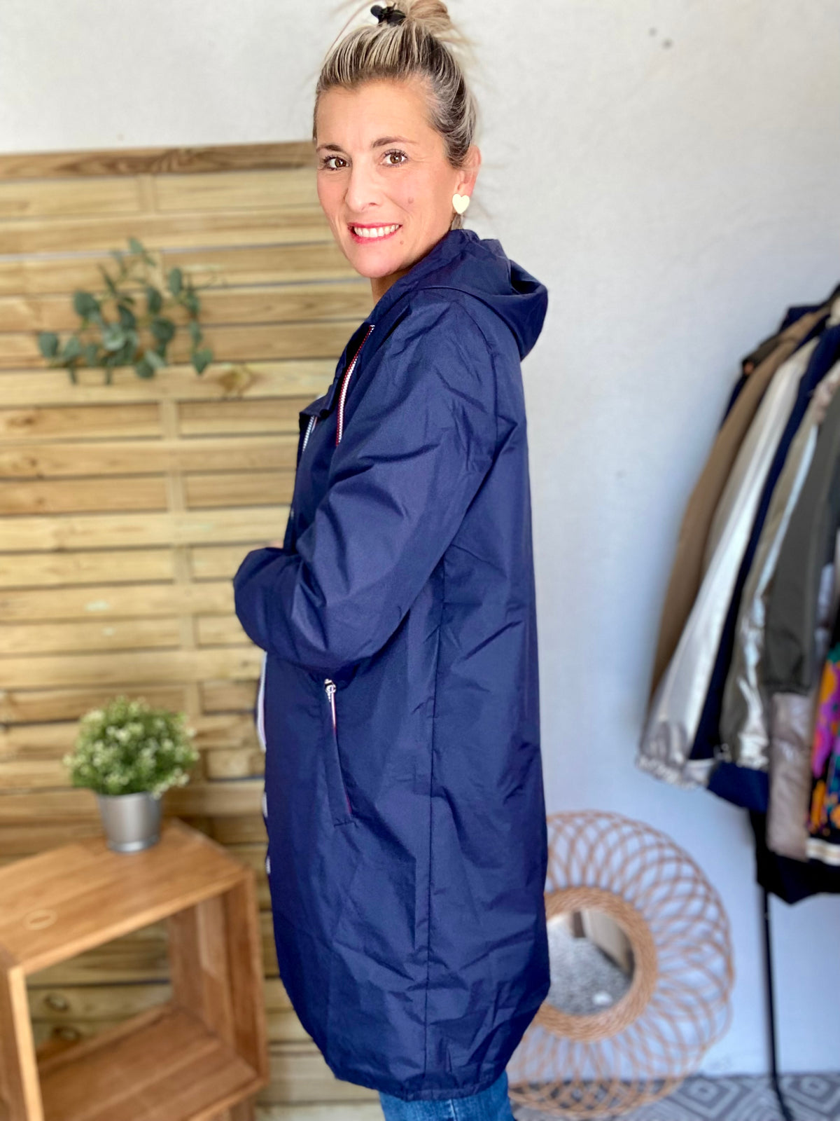 Imperméable mi-saison doublé SOLINE LONG - Bleu marine - LAURA JO - FIN DE SÉRIE