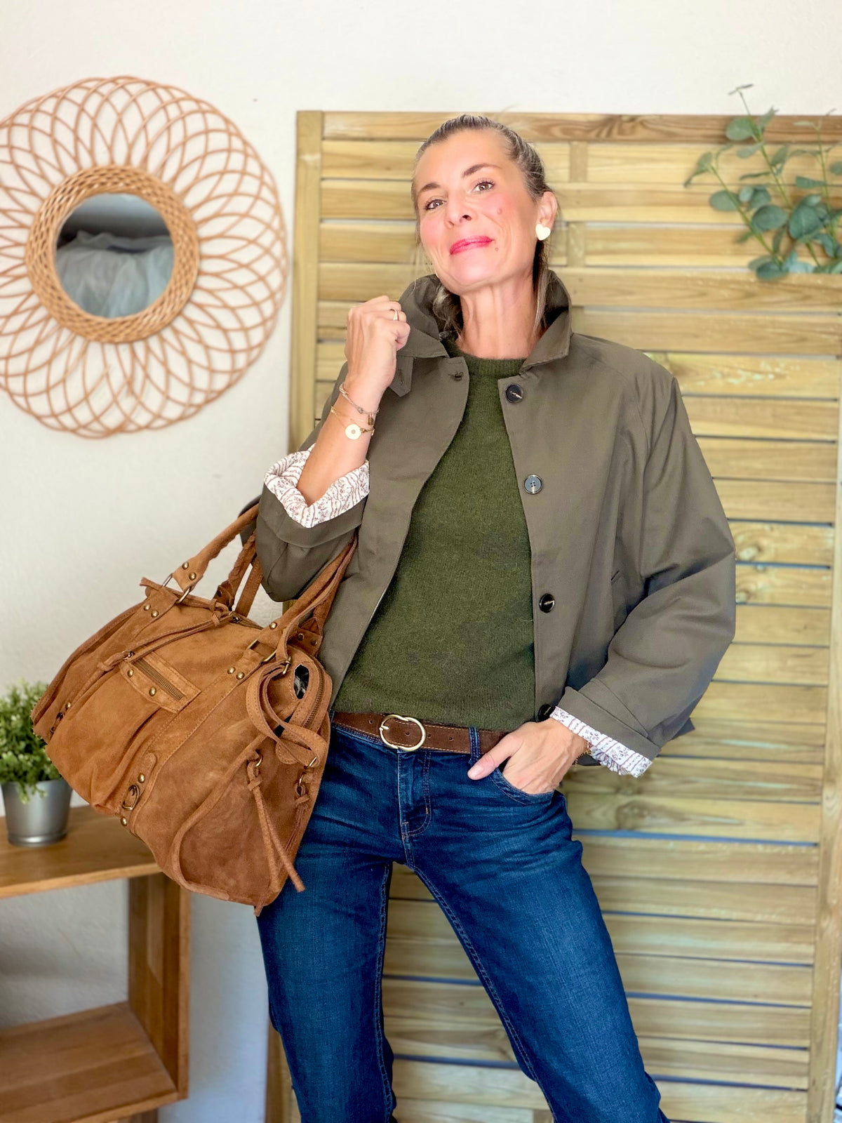 Sac cabas XL en cuir daim • HUNTER Camel
