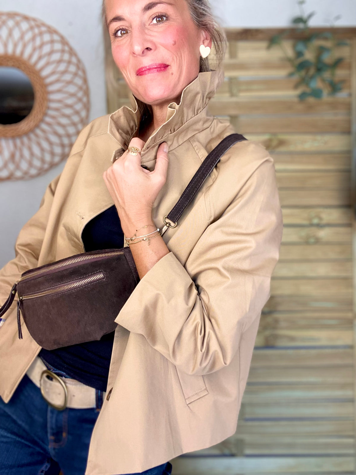 Veste Trench col victorien doublure carreaux - VICTORIA Beige Taupe