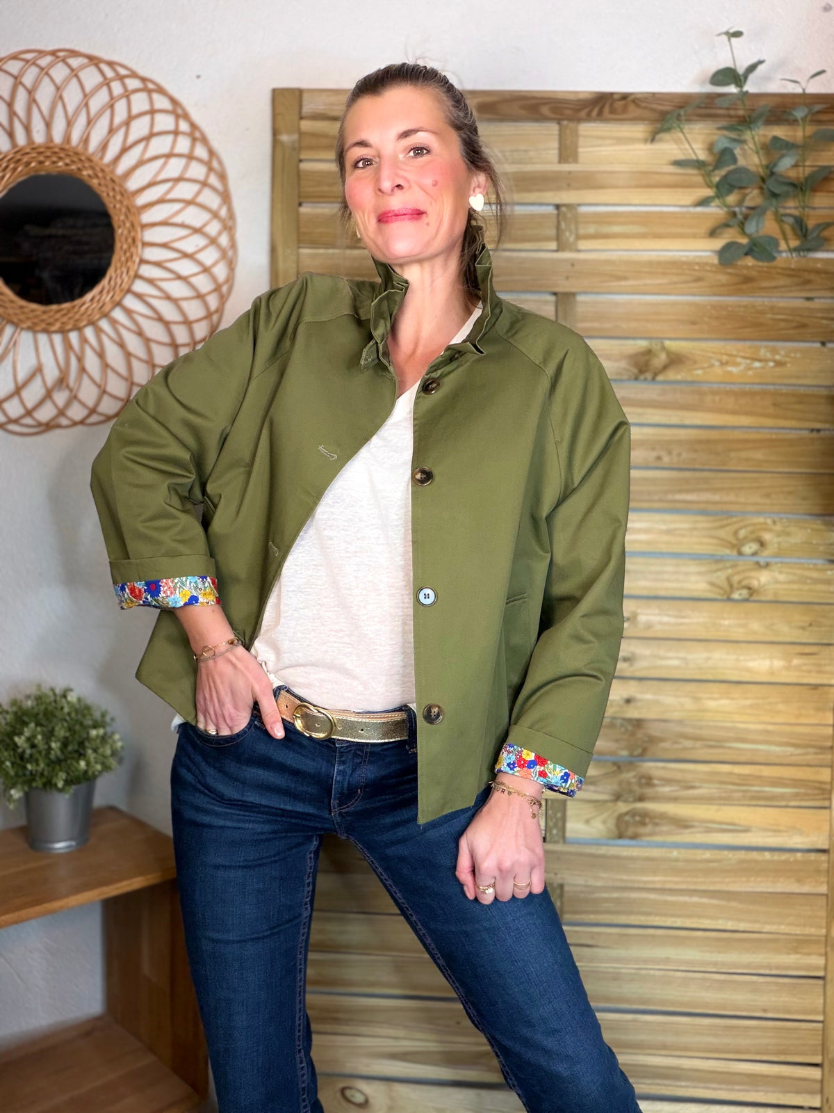 Veste Trench col victorien avec Liberty - VICTORIA Kaki - FIN DE SÉRIE