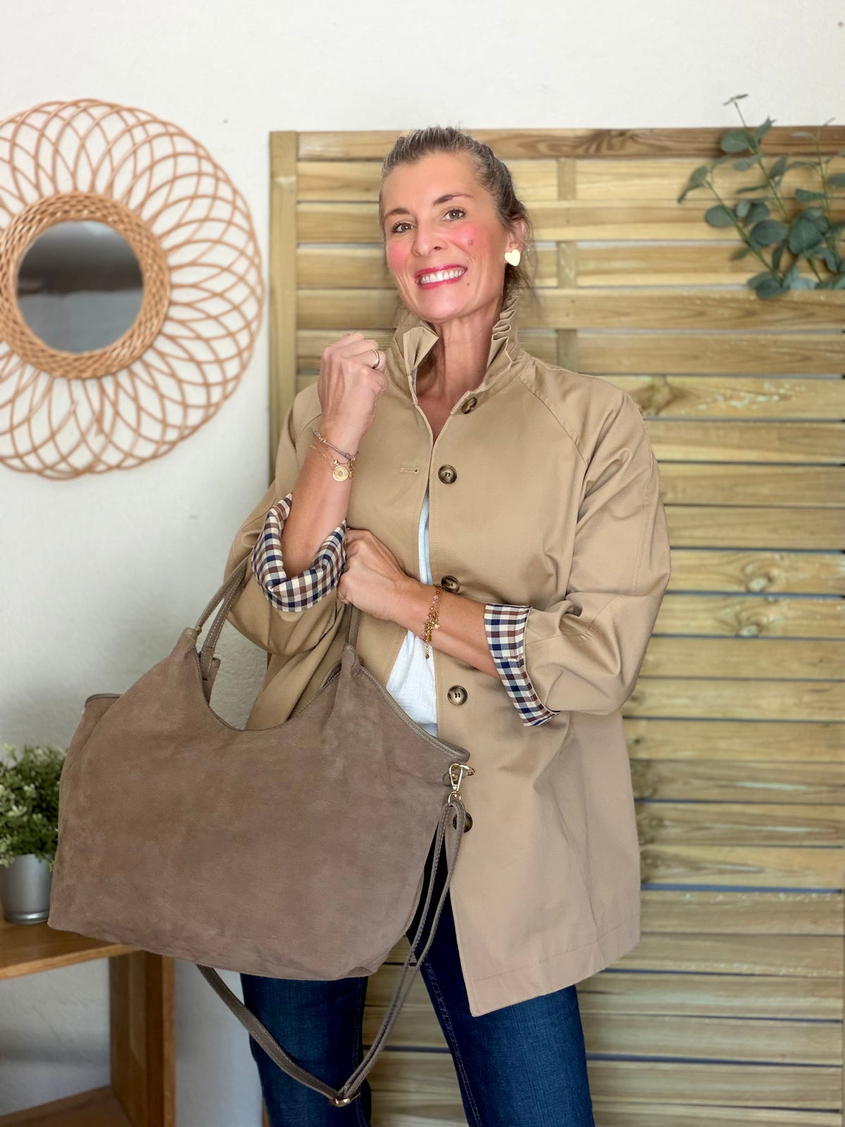 Sac cabas XXL en cuir daim souple • AUSTIN Taupe