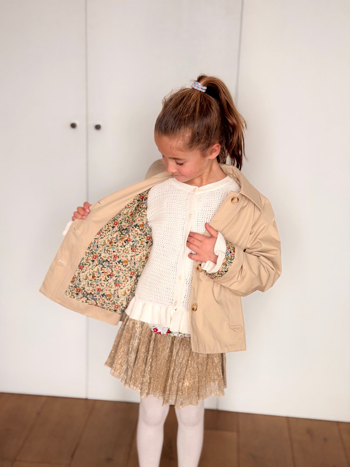 Veste Trench en coton beige avec Liberty - MARION (Taille 2 ans à la Taille XL)