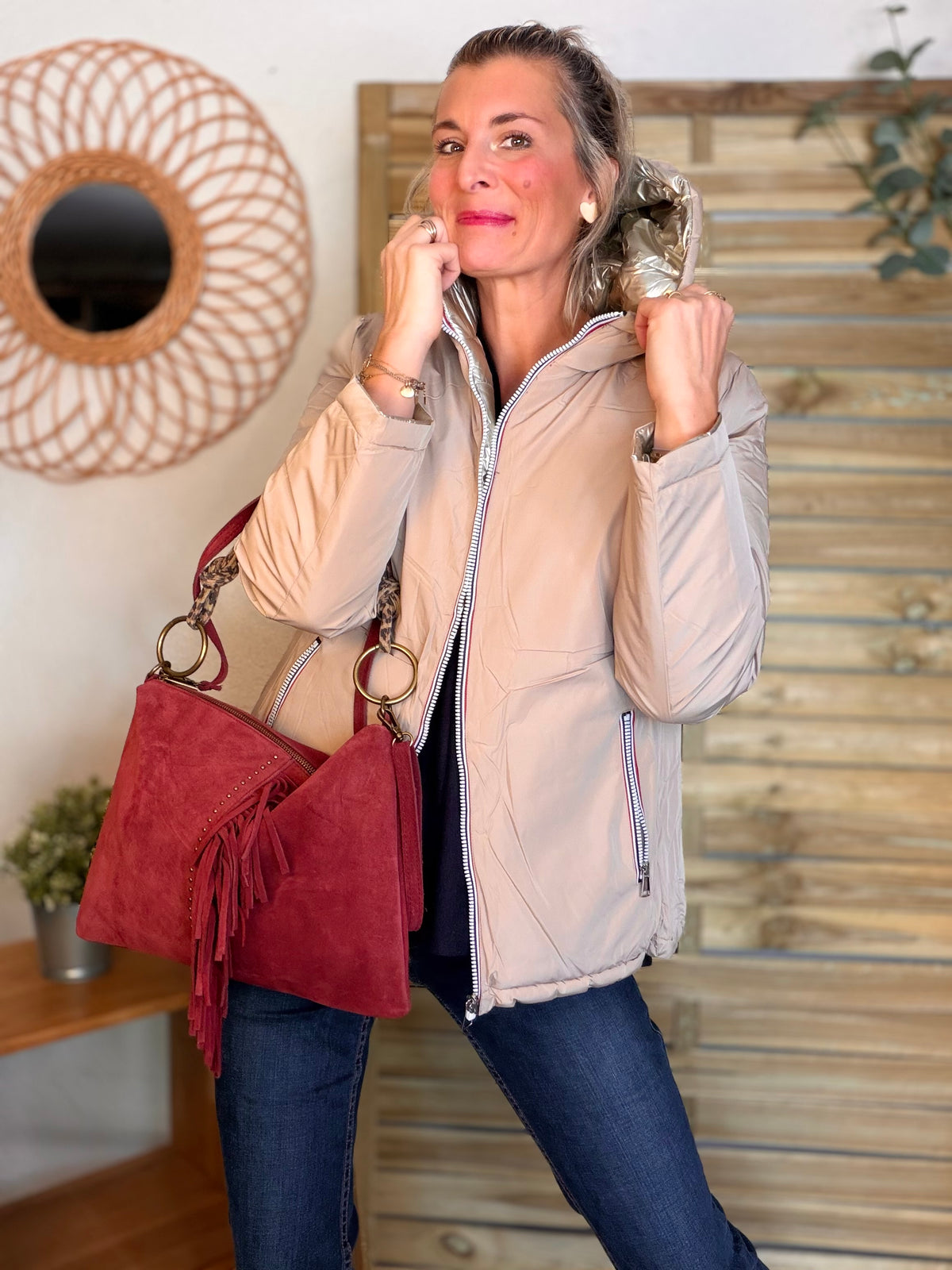 Doudoune imperméable réversible ANGÈLE COURT - Beige - MELYA MELODY