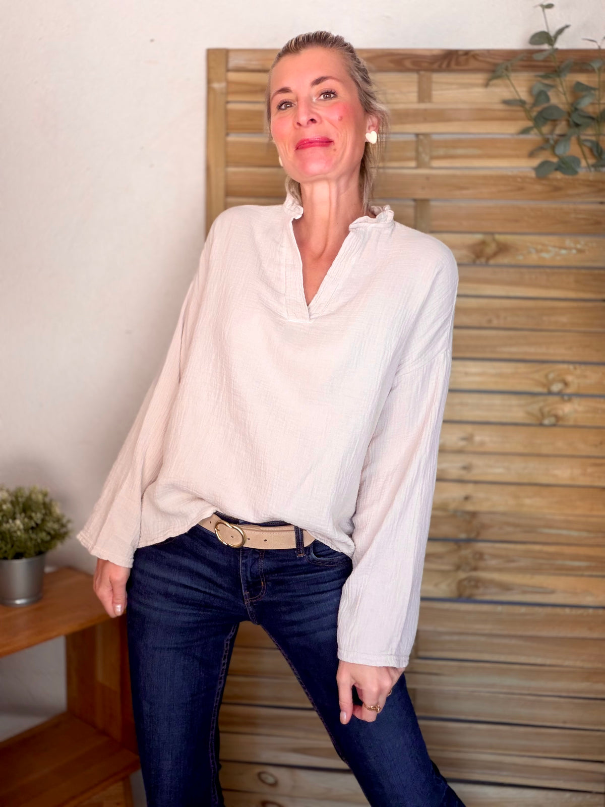 Blouse en gaze de coton SIERRA Beige • FIN DE SÉRIE
