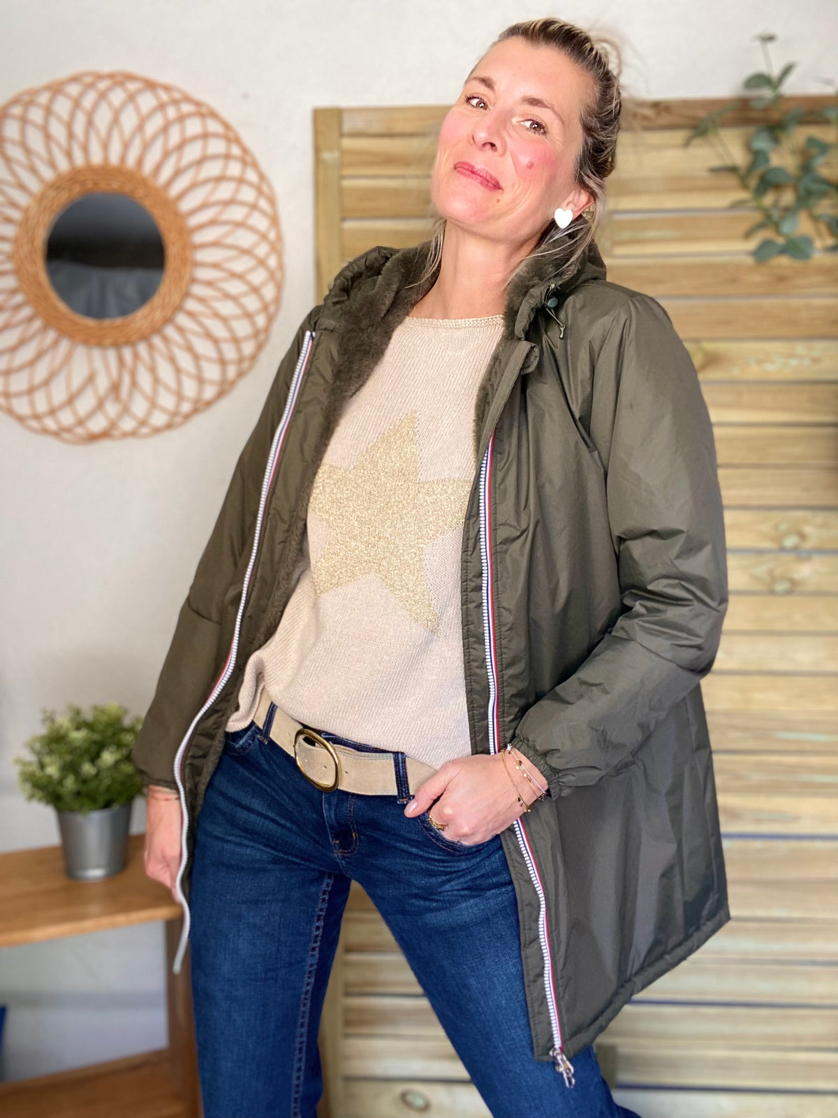 LAURA JO - Parka Imperméable LOUISE LONG fourré - Kaki