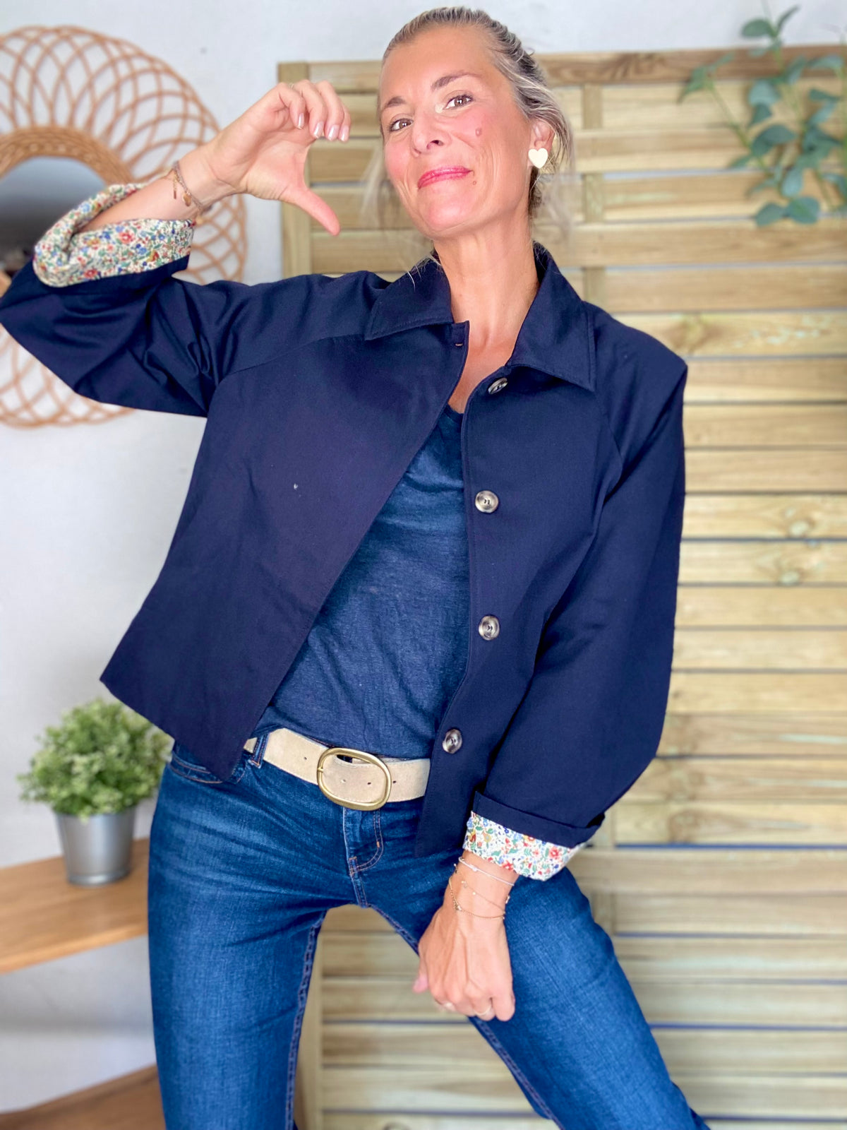 Veste Trench en coton bleu marine avec Liberty - MAHAUT- LILI et LALA