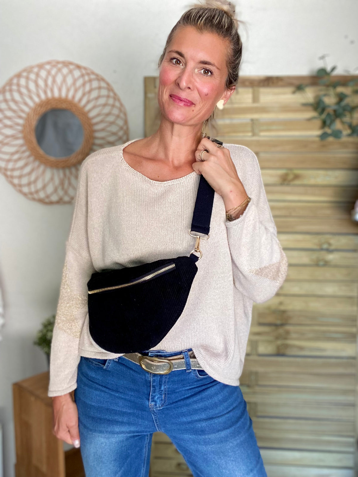 Sac banane XL velours côtelé Ciao Boum - IVY - Noir