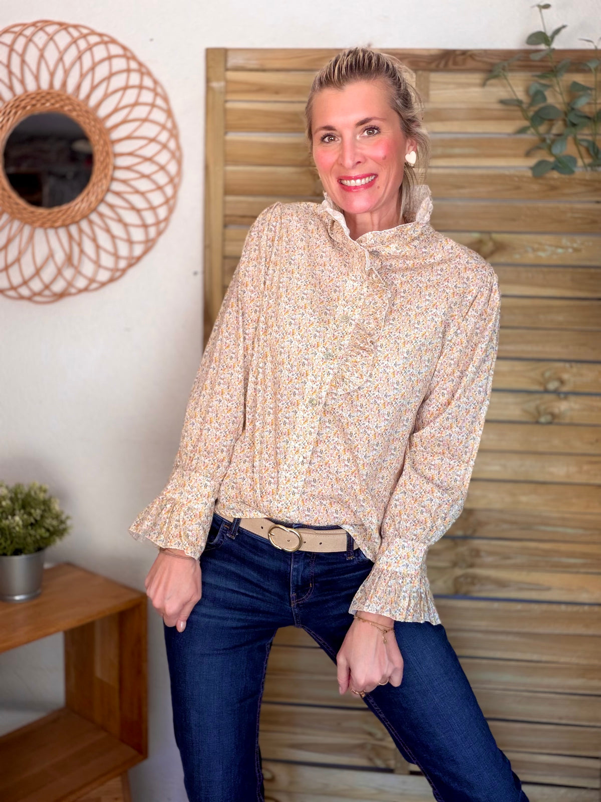 Chemise imprimée Liberty col volanté HÉLOÏSE - Jaune - FIN DE SÉRIE