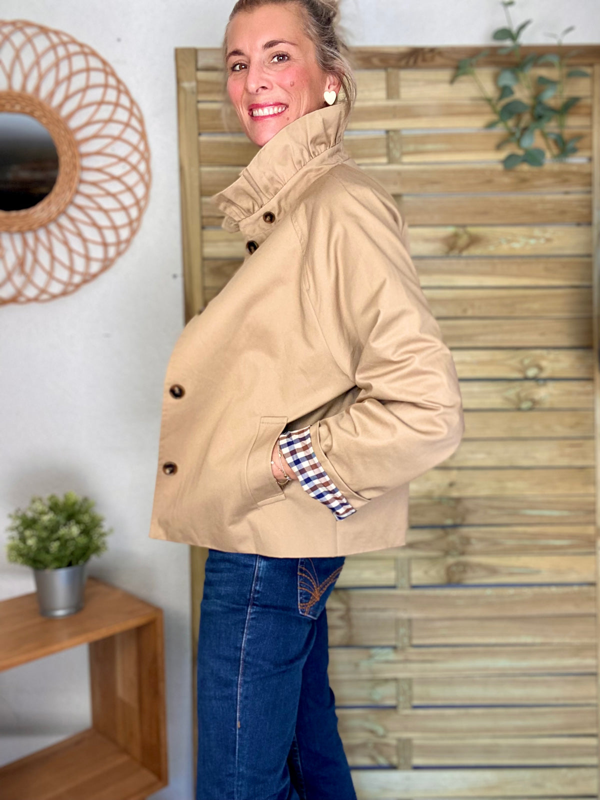 Veste Trench col victorien doublure carreaux - VICTORIA Beige Taupe