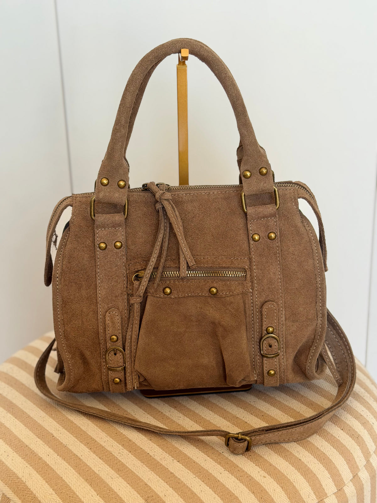 Sac à main en cuir daim • HUNTER Petit format - Taupe
