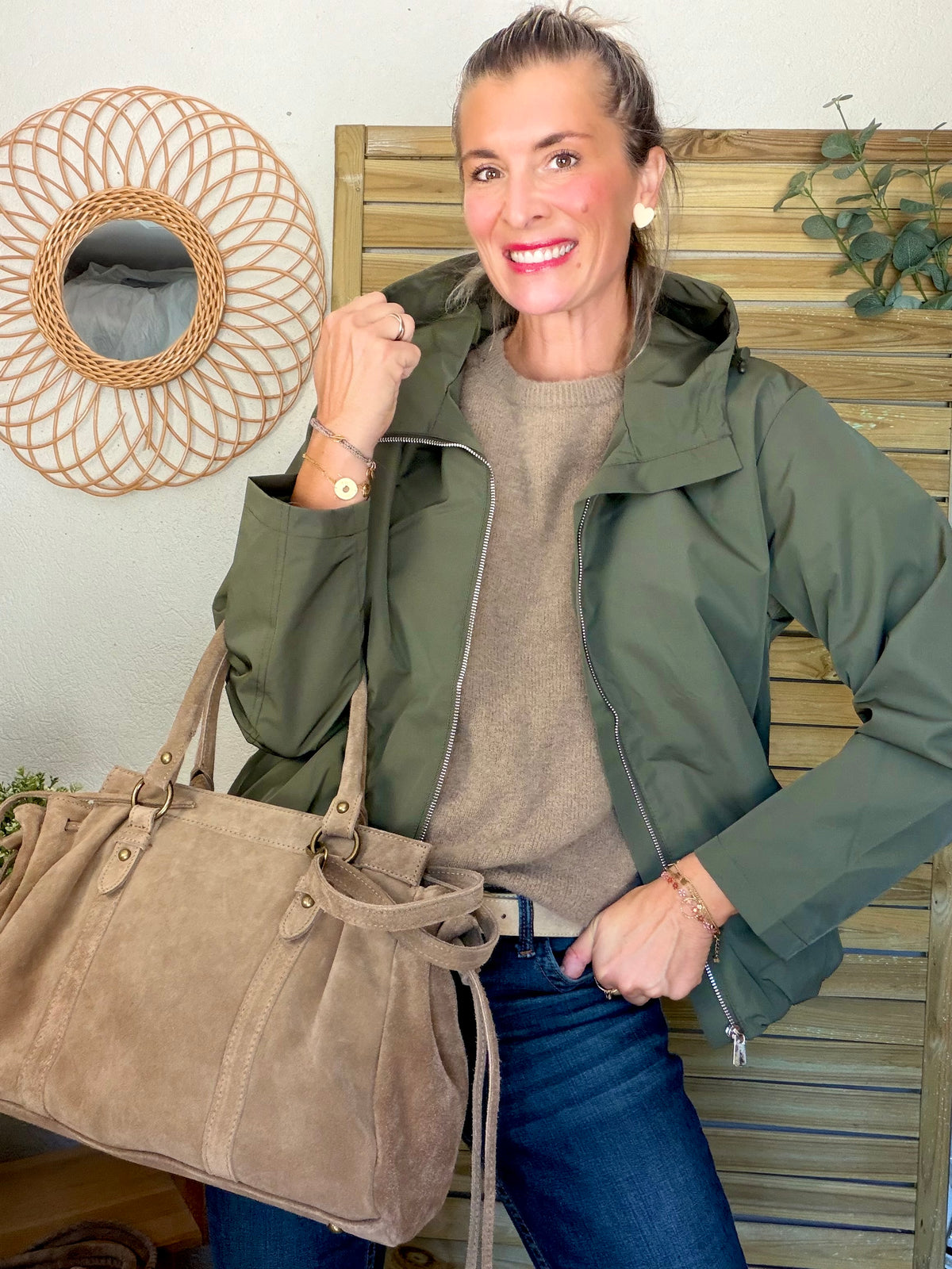 Sac cabas XL en cuir daim • PARKER Taupe