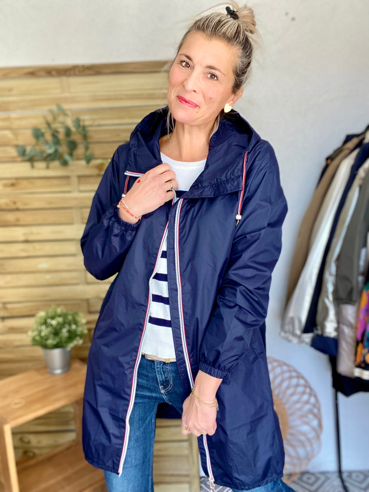 Imperméable mi-saison doublé SOLINE LONG - Bleu marine - LAURA JO - FIN DE SÉRIE