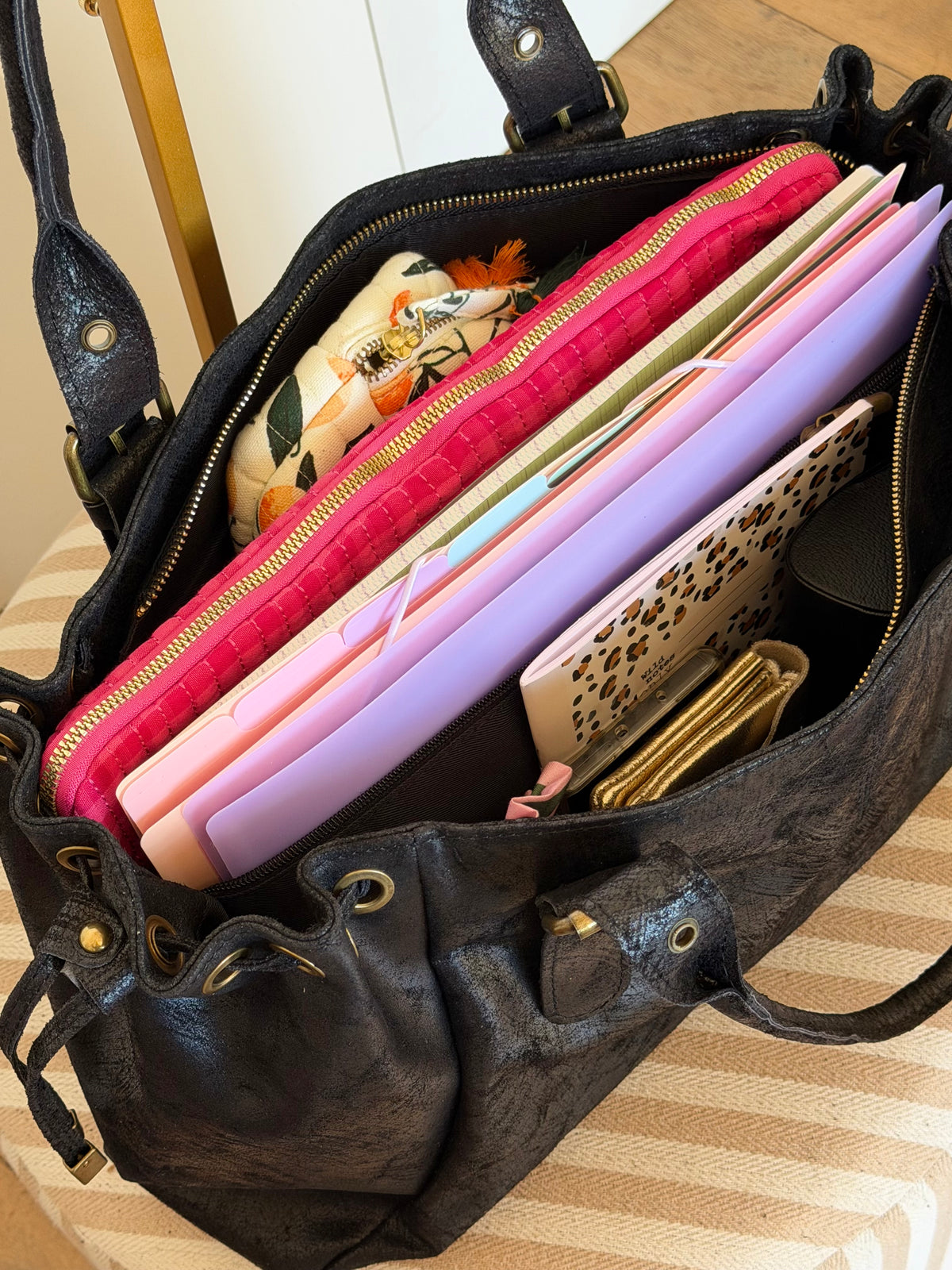 Sac cabas XL en cuir vieilli • COOPER Noir