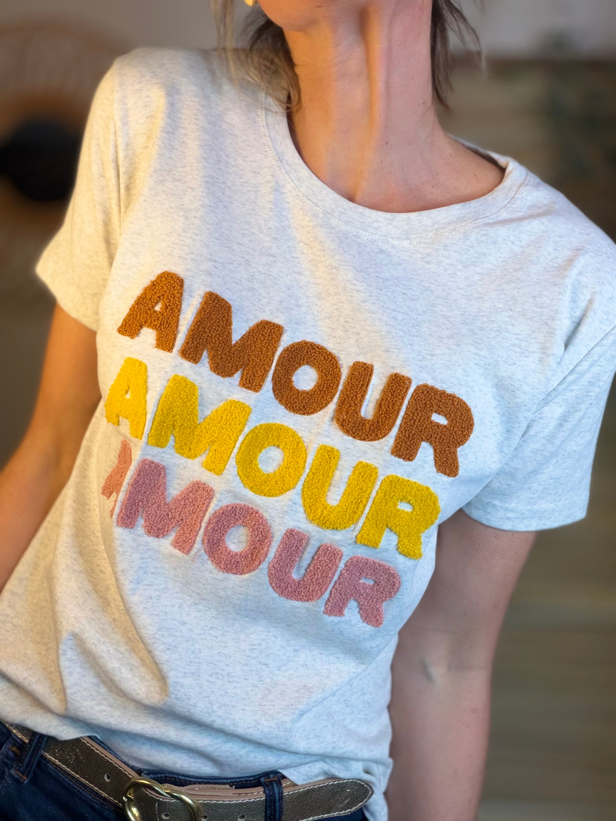 Tee shirt 3 x amour LÉA Beige - FIN DE SÉRIE