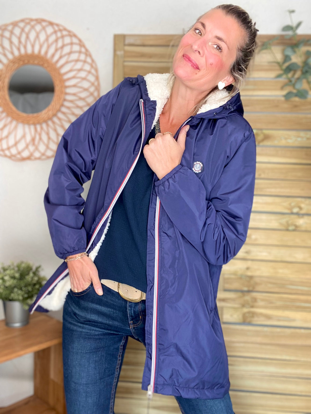 Parka Imperméable moumoute sherpa unisexe JEAN.NE - LE PETIT BRETON - Bleu Marine (Taille très grand) - FIN DE SÉRIE
