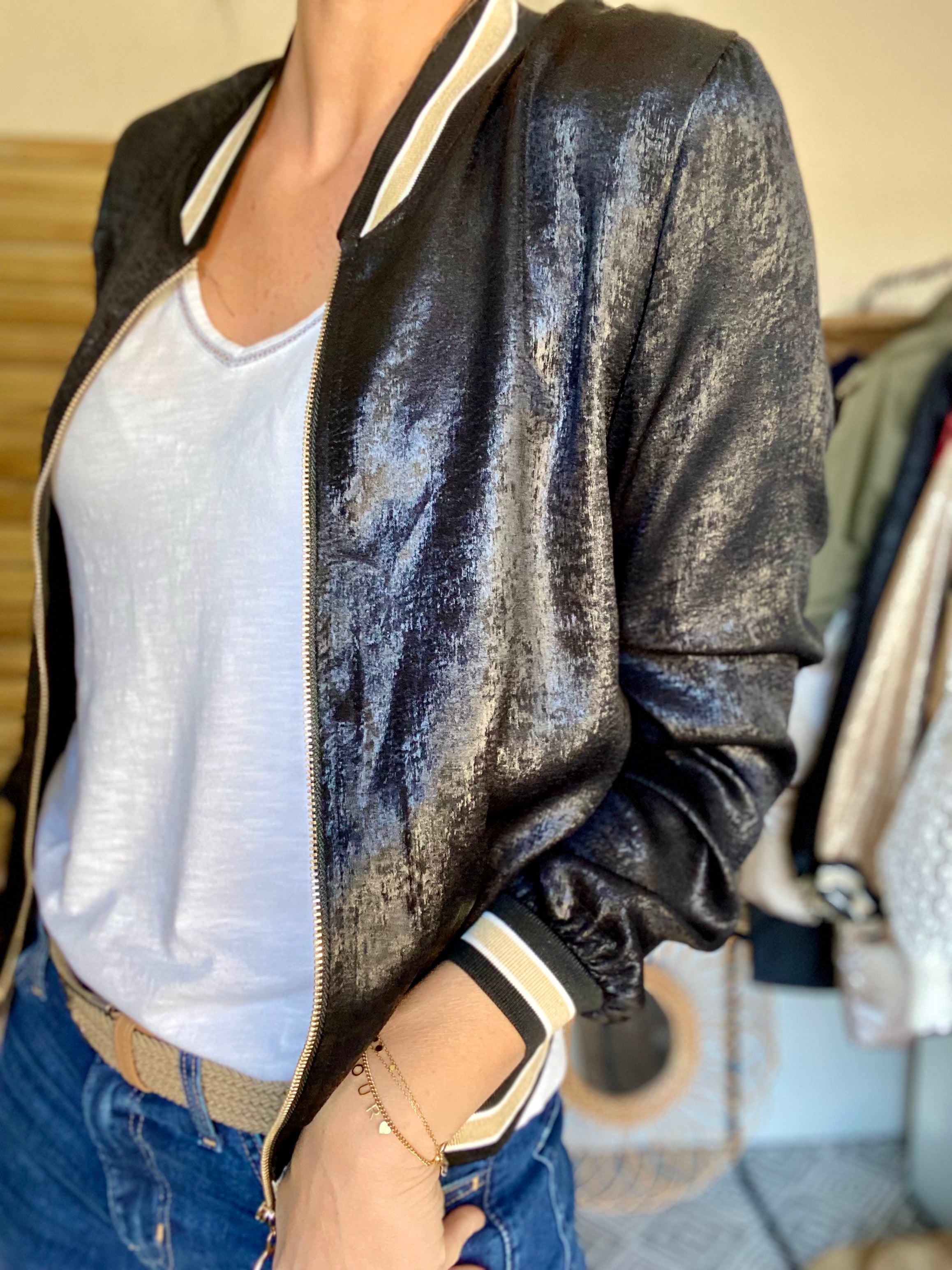 Veste bombers léger EMILY - Noir irisé - taille unique
