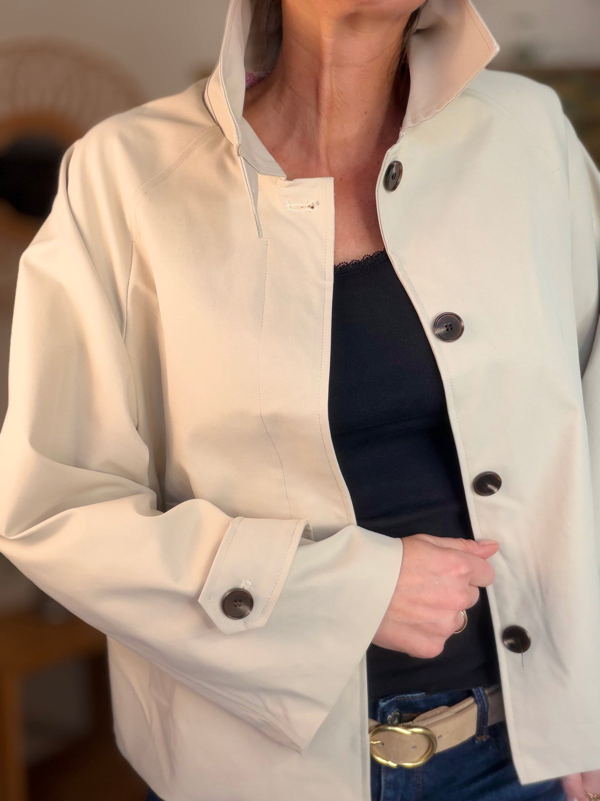 Veste Trench avec Liberty - MADELEINE Beige - FIN DE SÉRIE